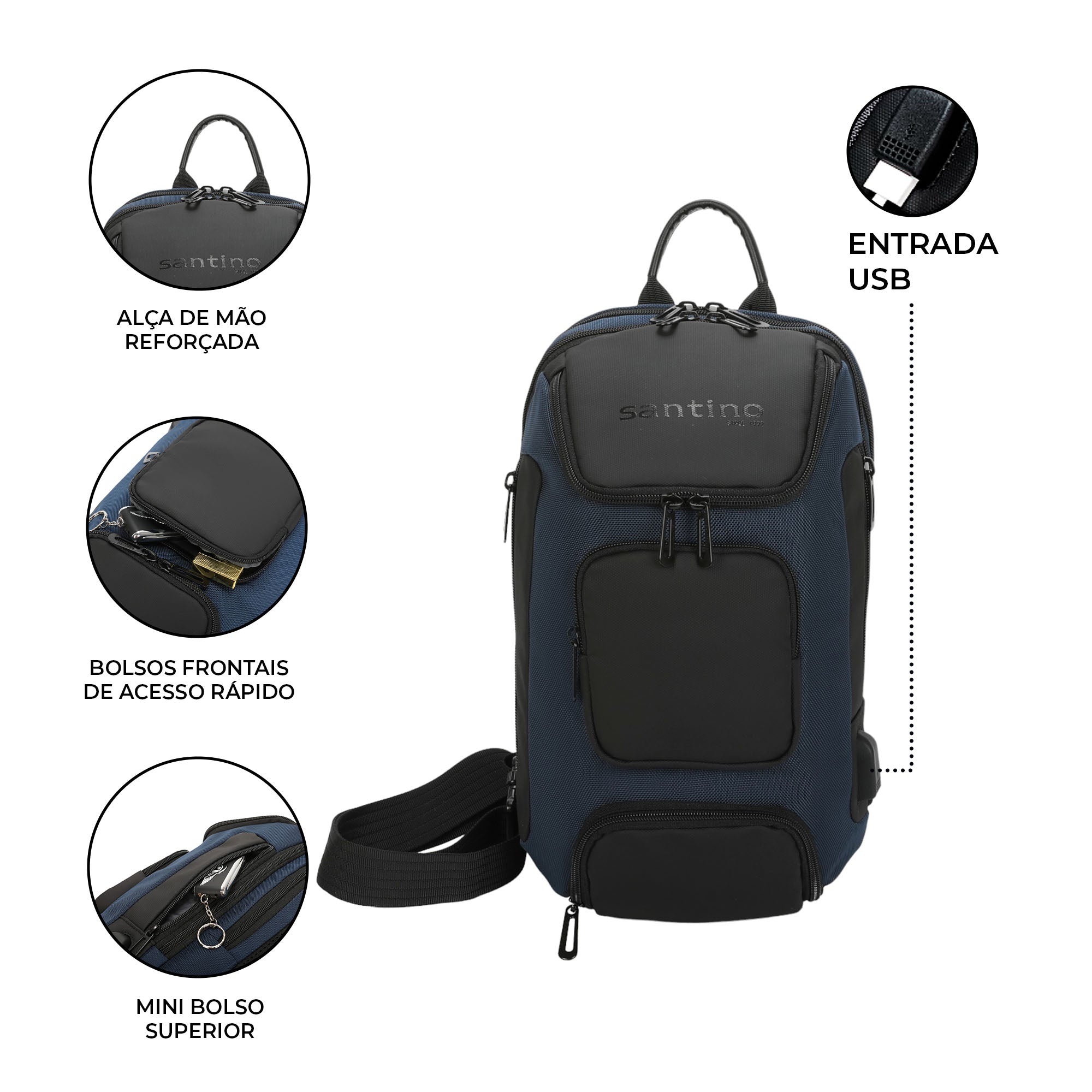 Mochila Transversal Quinn by Santino Oxford Azul M SAN275U