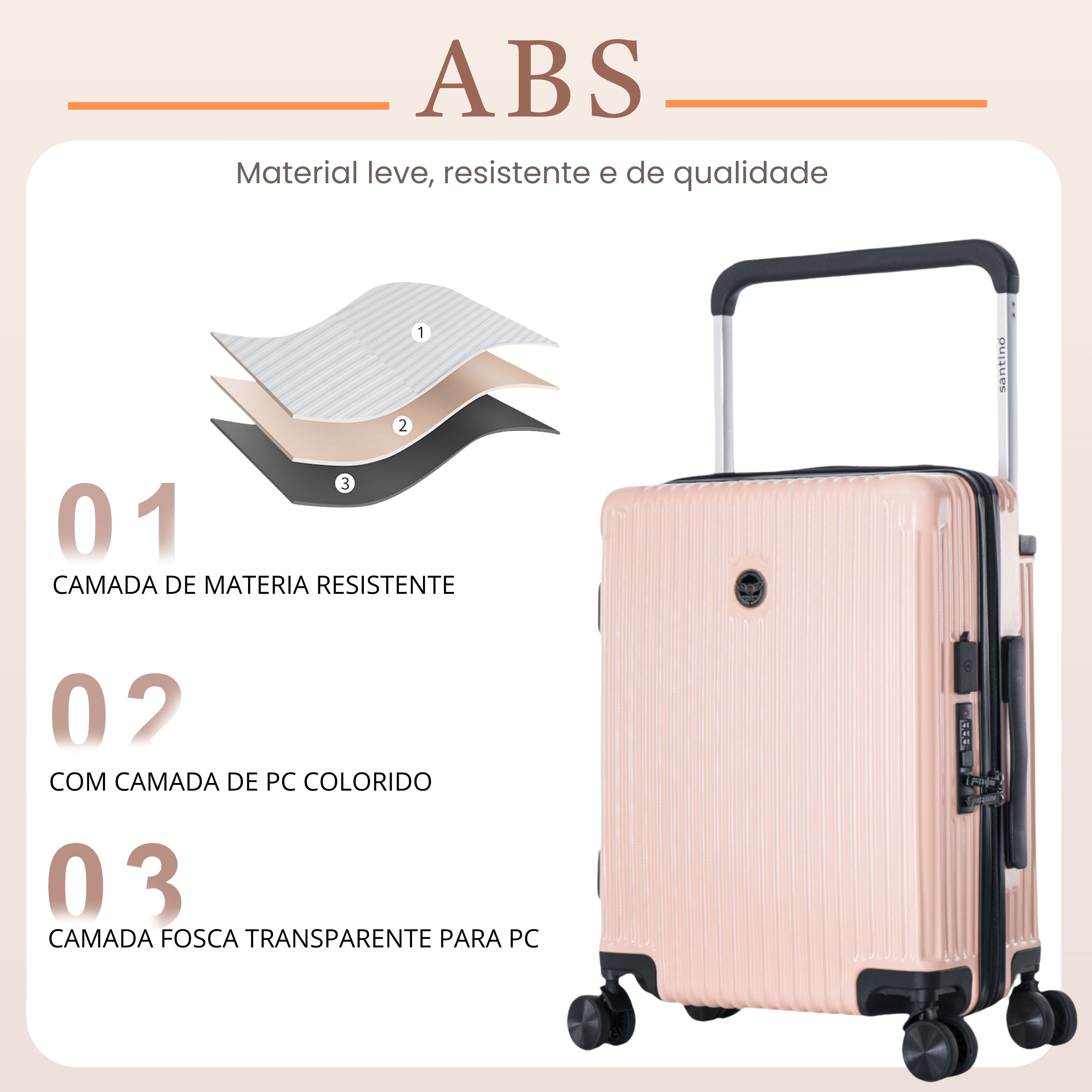 Mala de Bordo Cronos Rígida 360° Santino - ABEV701P - Salmão