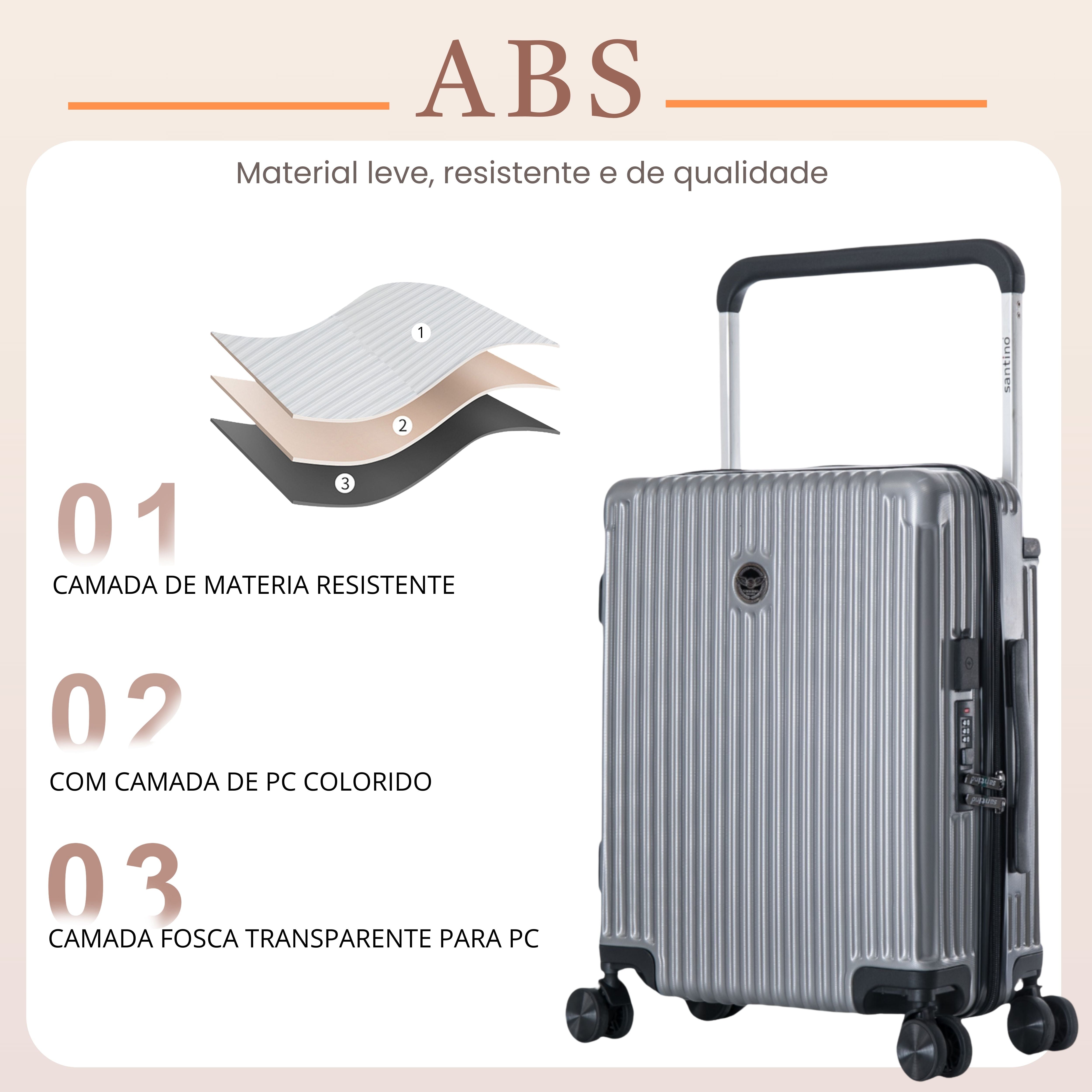 Mala de Bordo Cronos Rígida 360° Santino - ABEV701P - Cinza