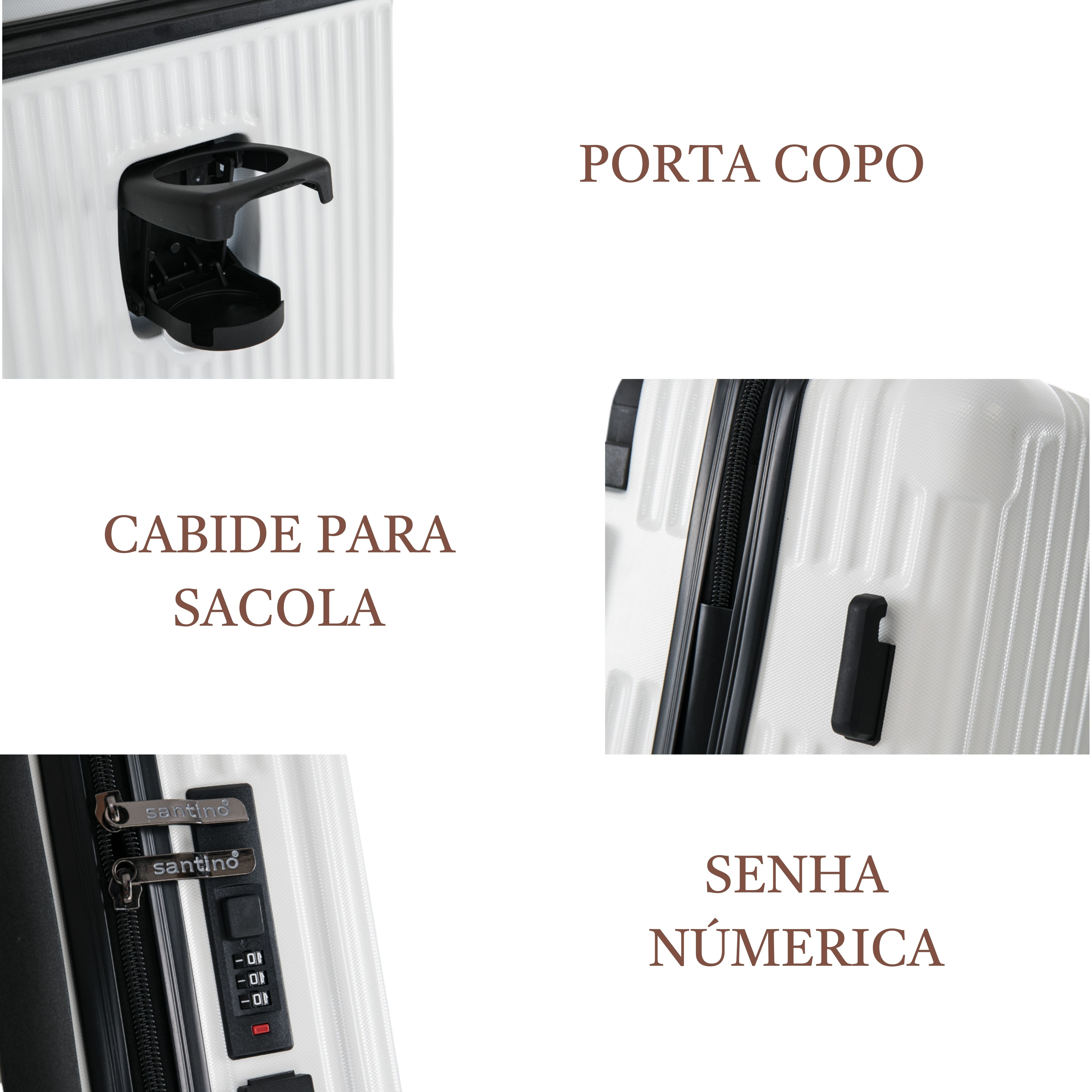 Mala de Bordo Cronos Rígida 360° Santino - ABEV701P - Branco