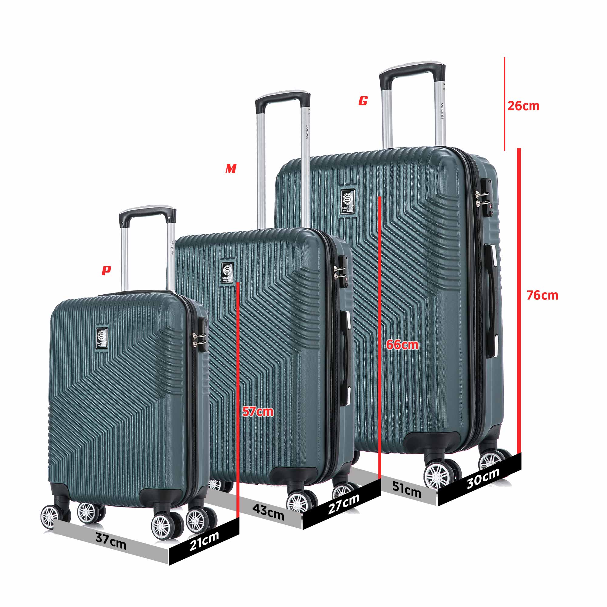 Conjunto de Malas Geometric 3 Peças Rígida 360° Santino - SAV7003J