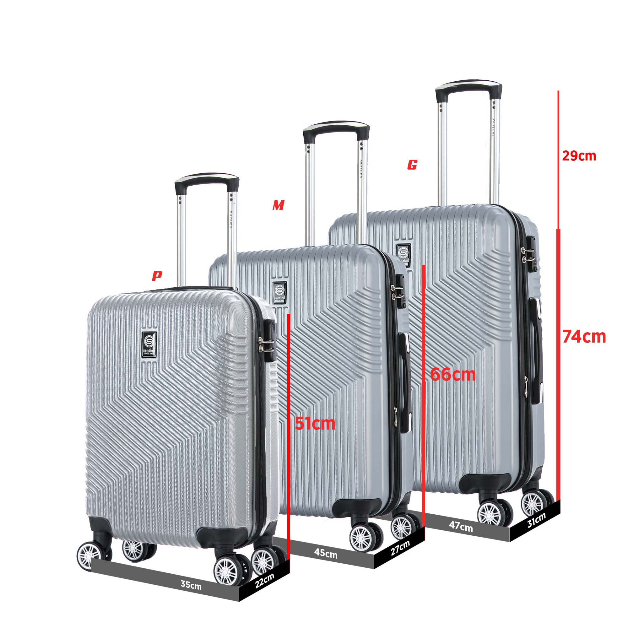 Conjunto de Malas Geometric 3 Peças Rígida 360° Santino - SAV7003J