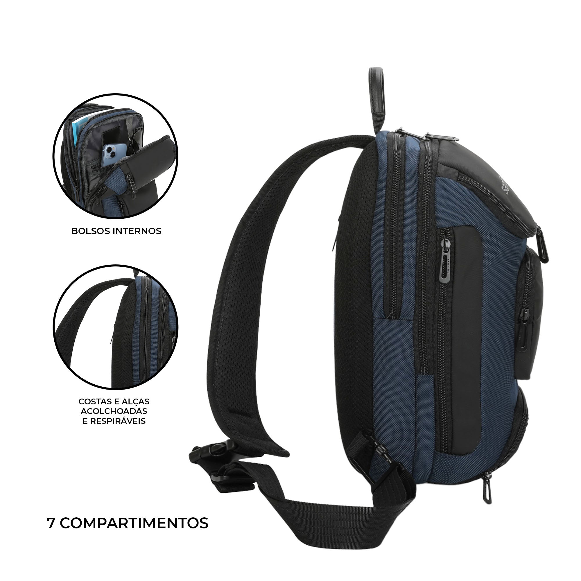 Mochila Transversal Quinn by Santino Oxford Azul M SAN275U