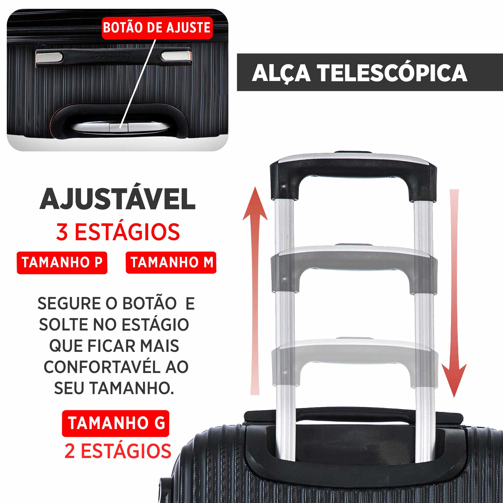 Conjunto de Malas Geometric 3 Peças Rígida 360° Santino - SAV7003J