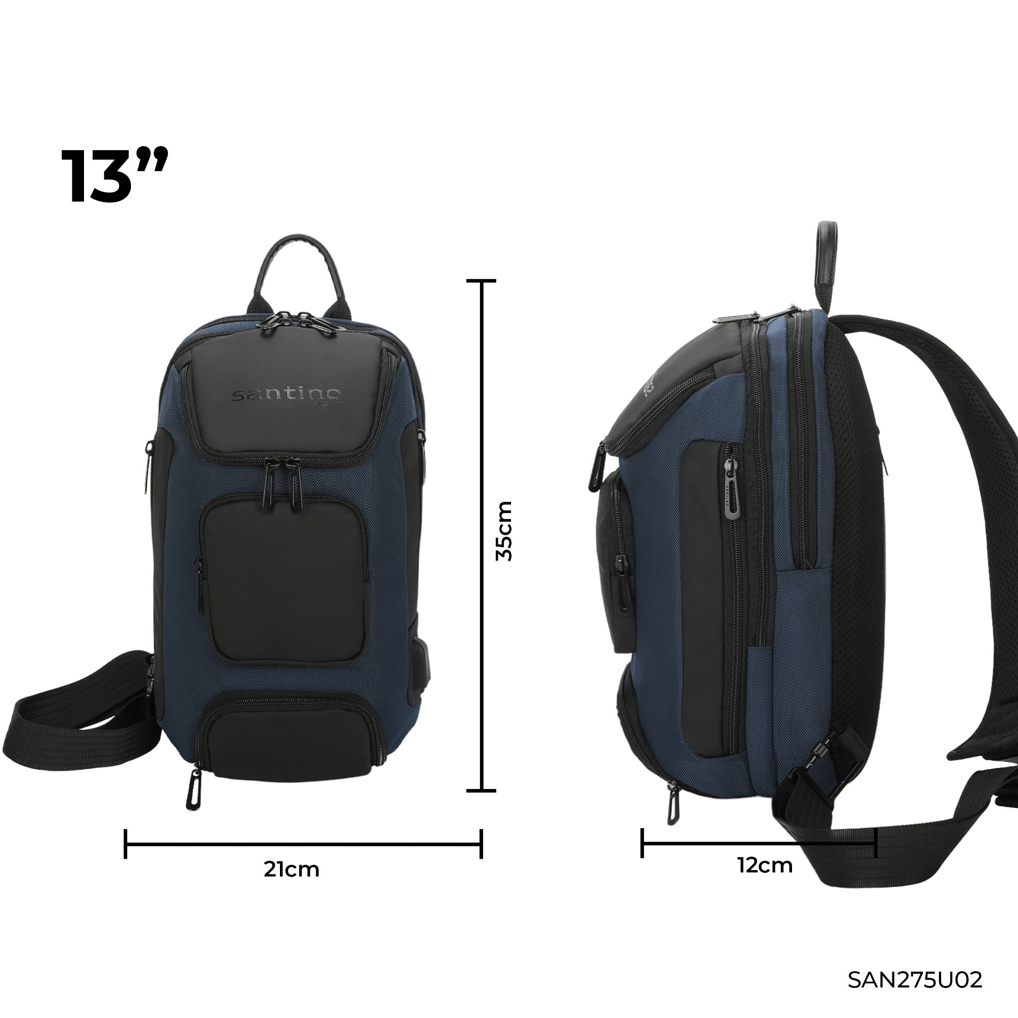 Mochila Transversal Quinn by Santino Oxford Azul M SAN275U