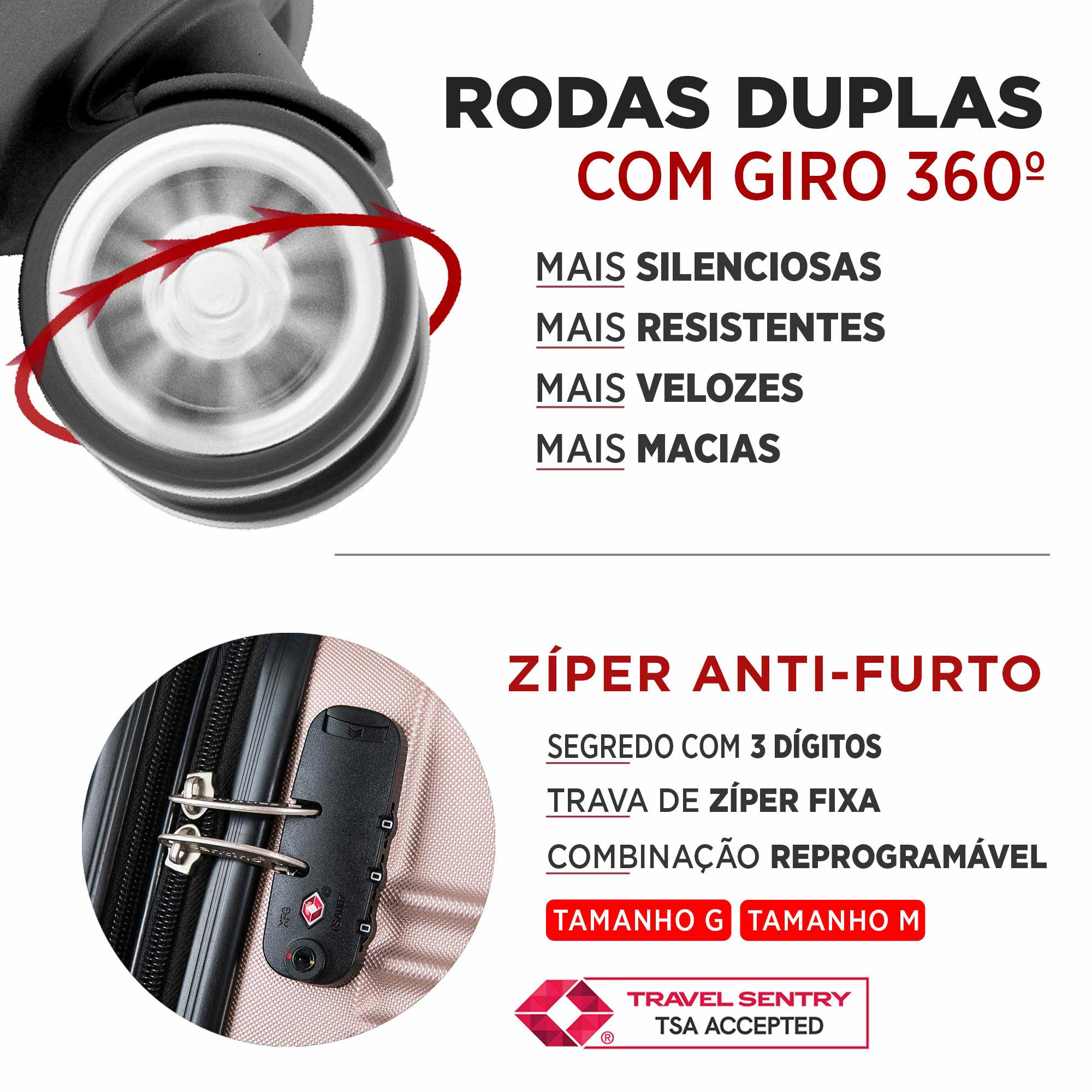 Conjunto de Malas Geometric 3 Peças Rígida 360° Santino - SAV7003J