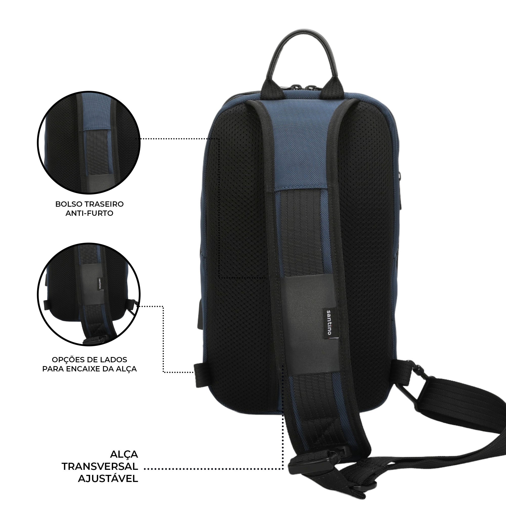 Mochila Transversal Quinn by Santino Oxford Azul M SAN275U