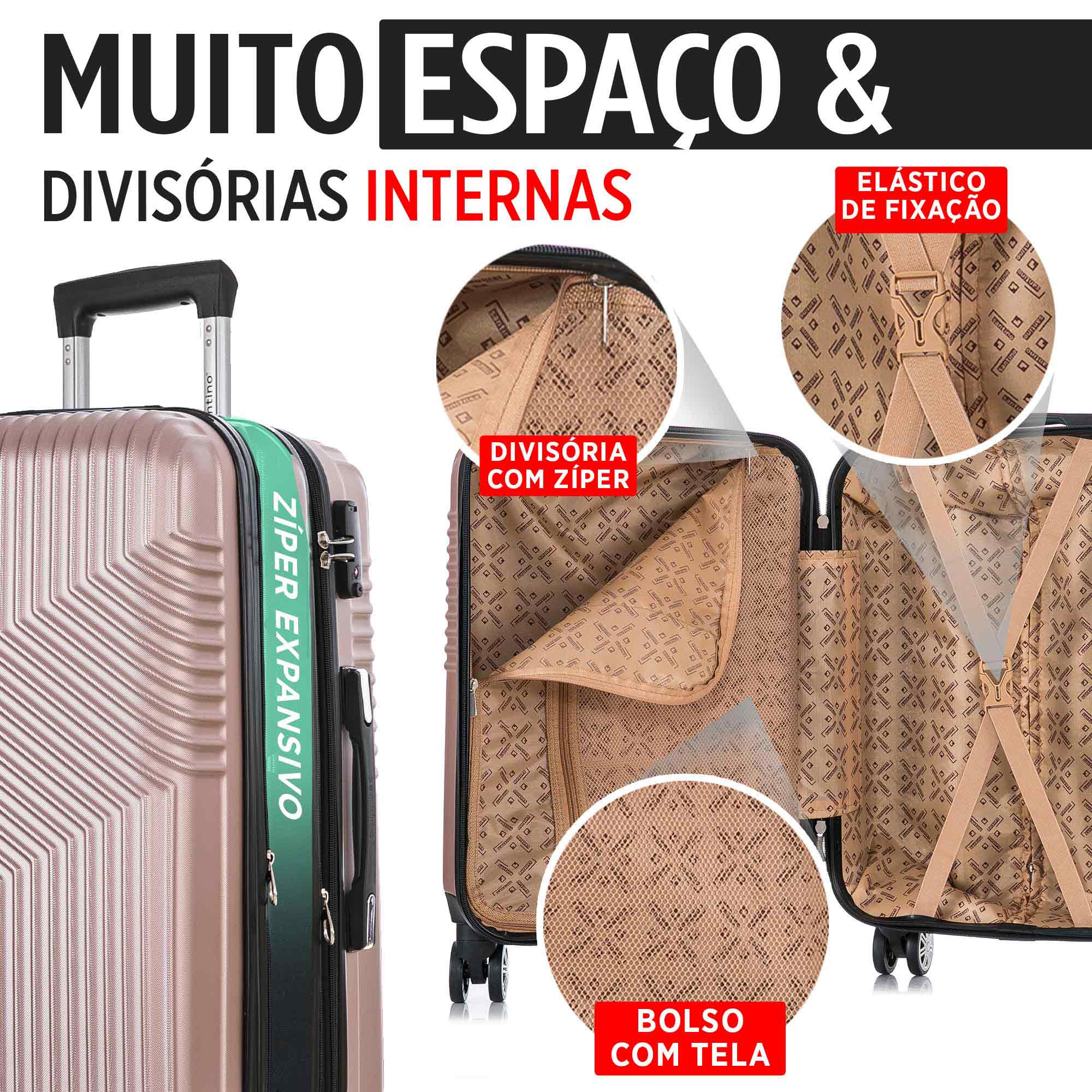 Conjunto de Malas Geometric 3 Peças Rígida 360° Santino - SAV7003J