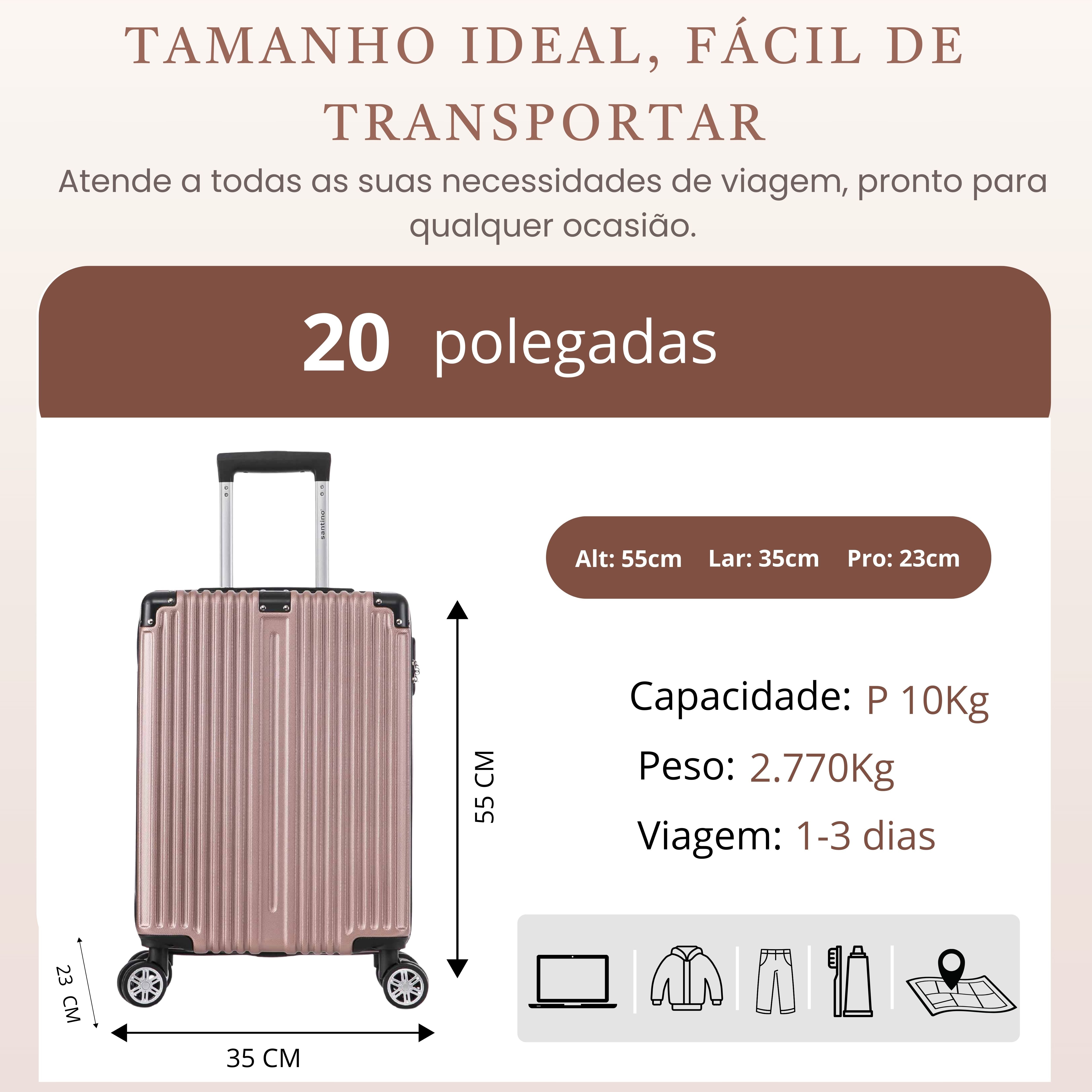 Santino AMZV204P Dublin Rigid Carry-On Suitcase with 4 Double Wheels