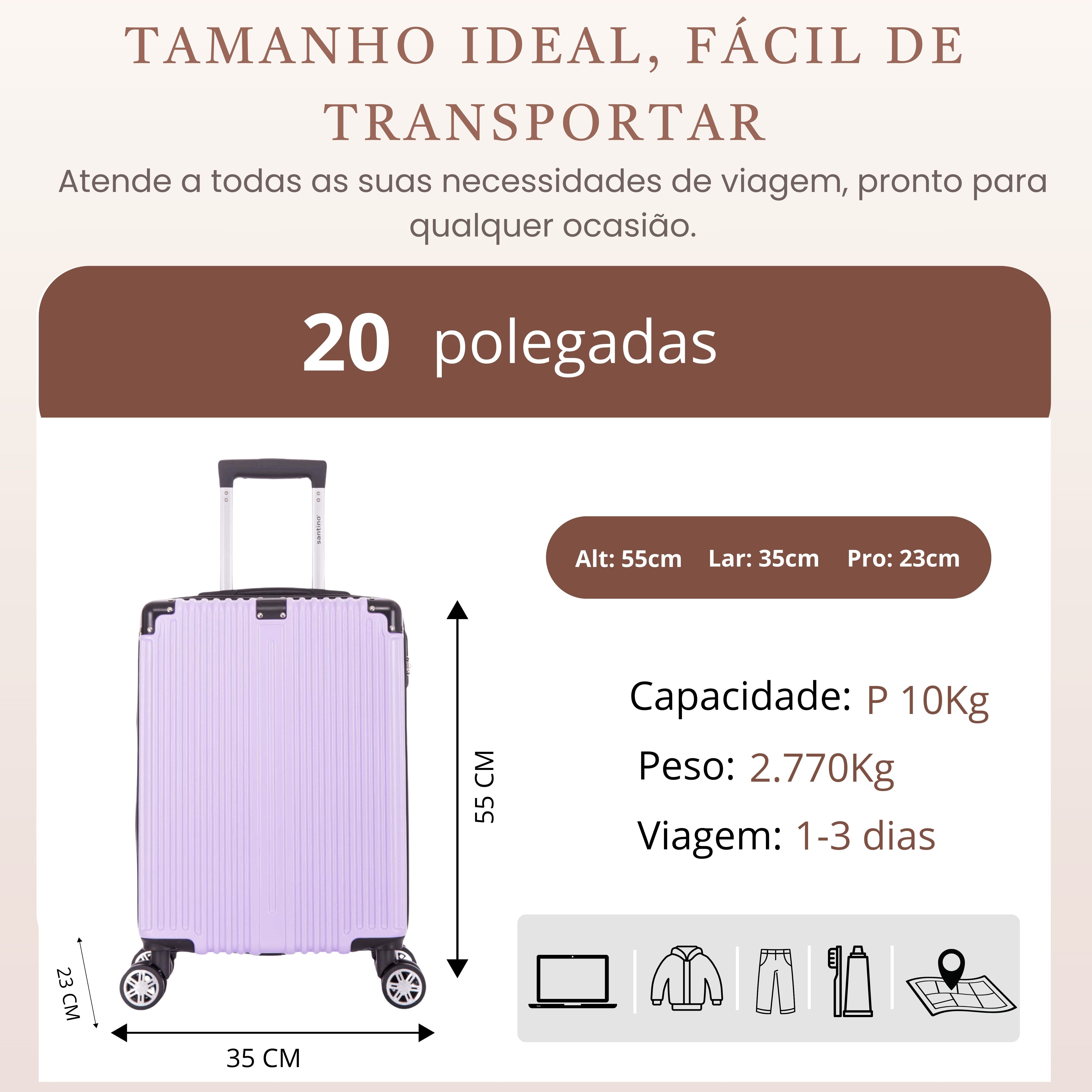 Santino AMZV204P Dublin Rigid Carry-On Suitcase with 4 Double Wheels