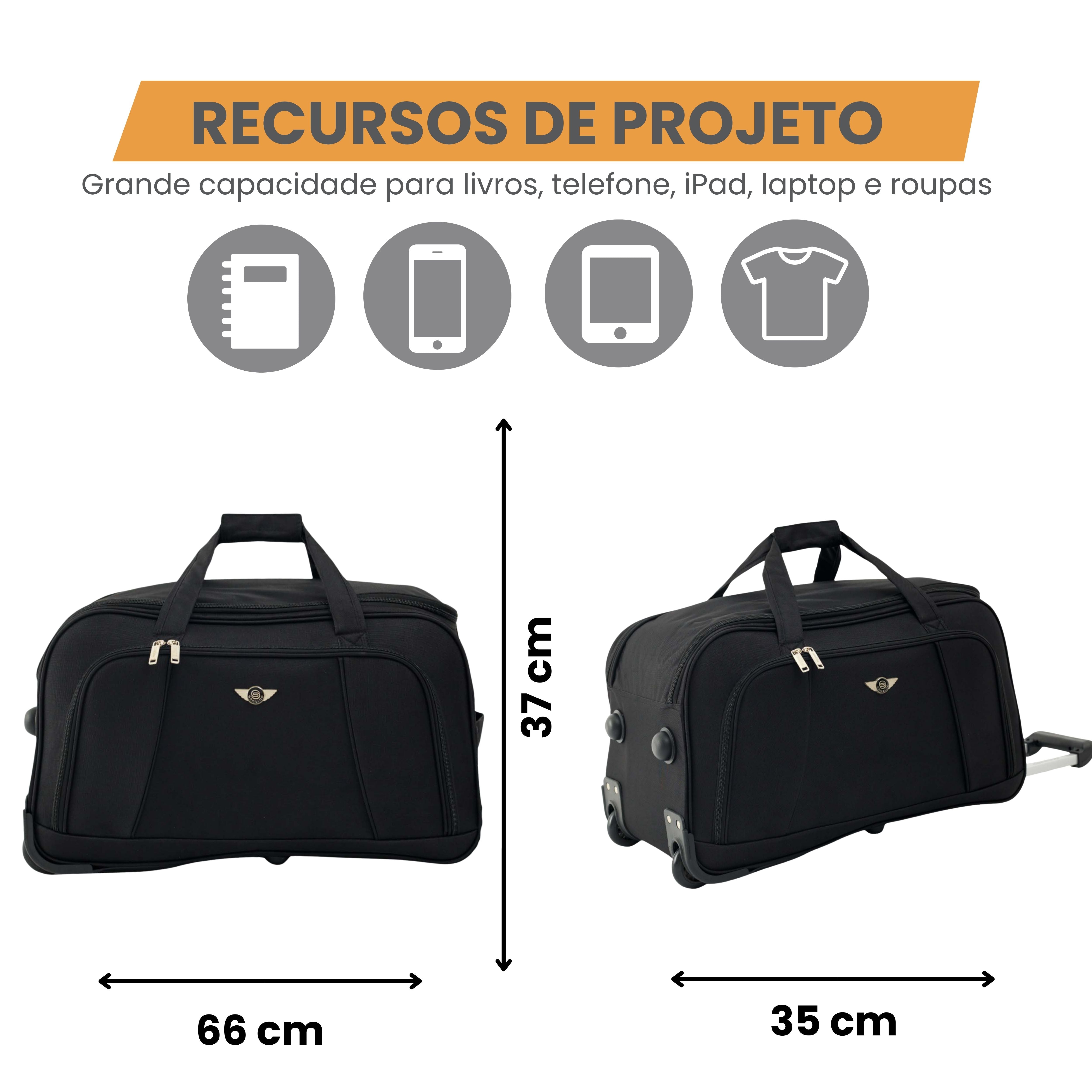 Sacola de Viagem Sardenha Pol 2 Rodas Santino G - NDS501G