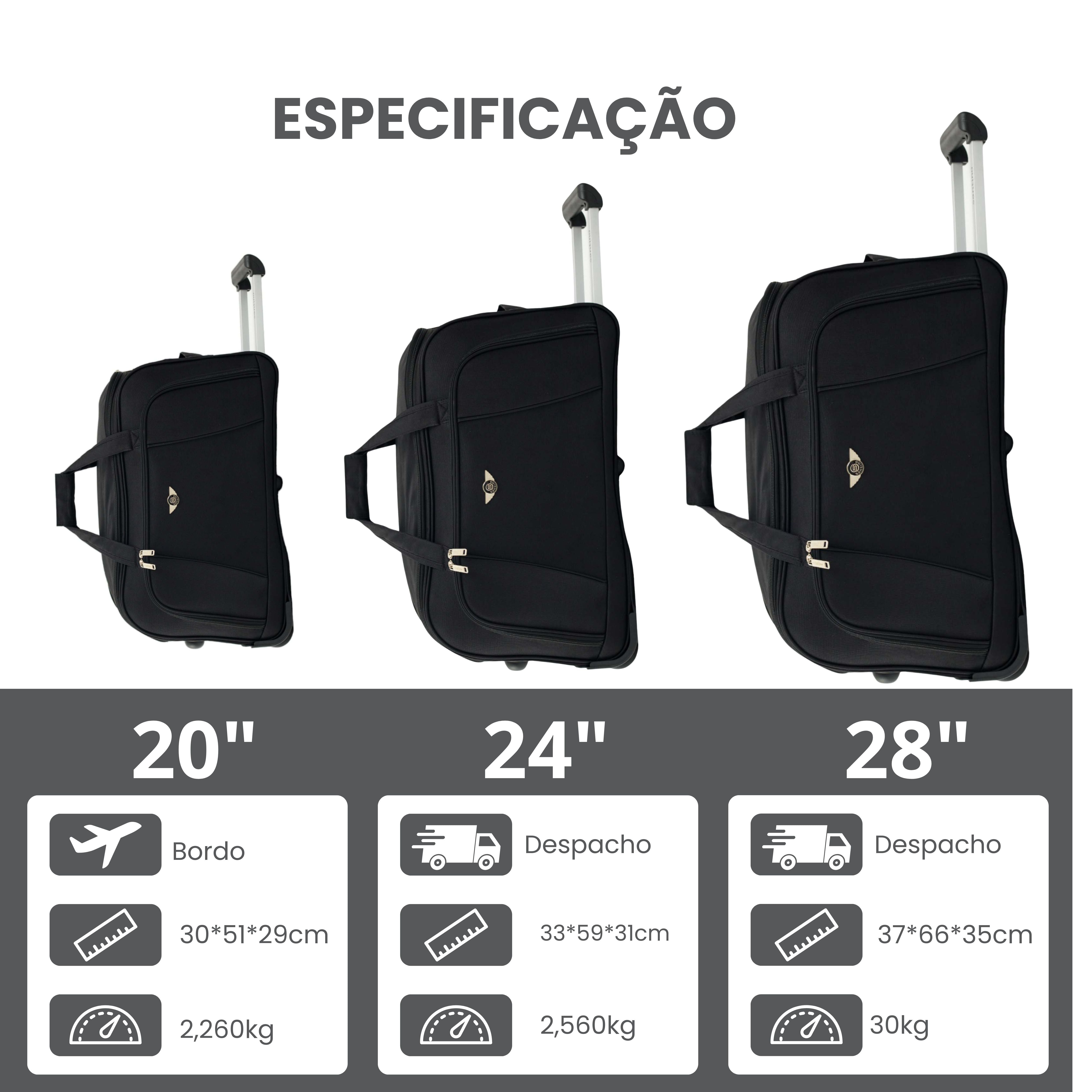 Conjunto Sacola de Viagem Sardenha Poliéster 3 peças Santino - NDS501J