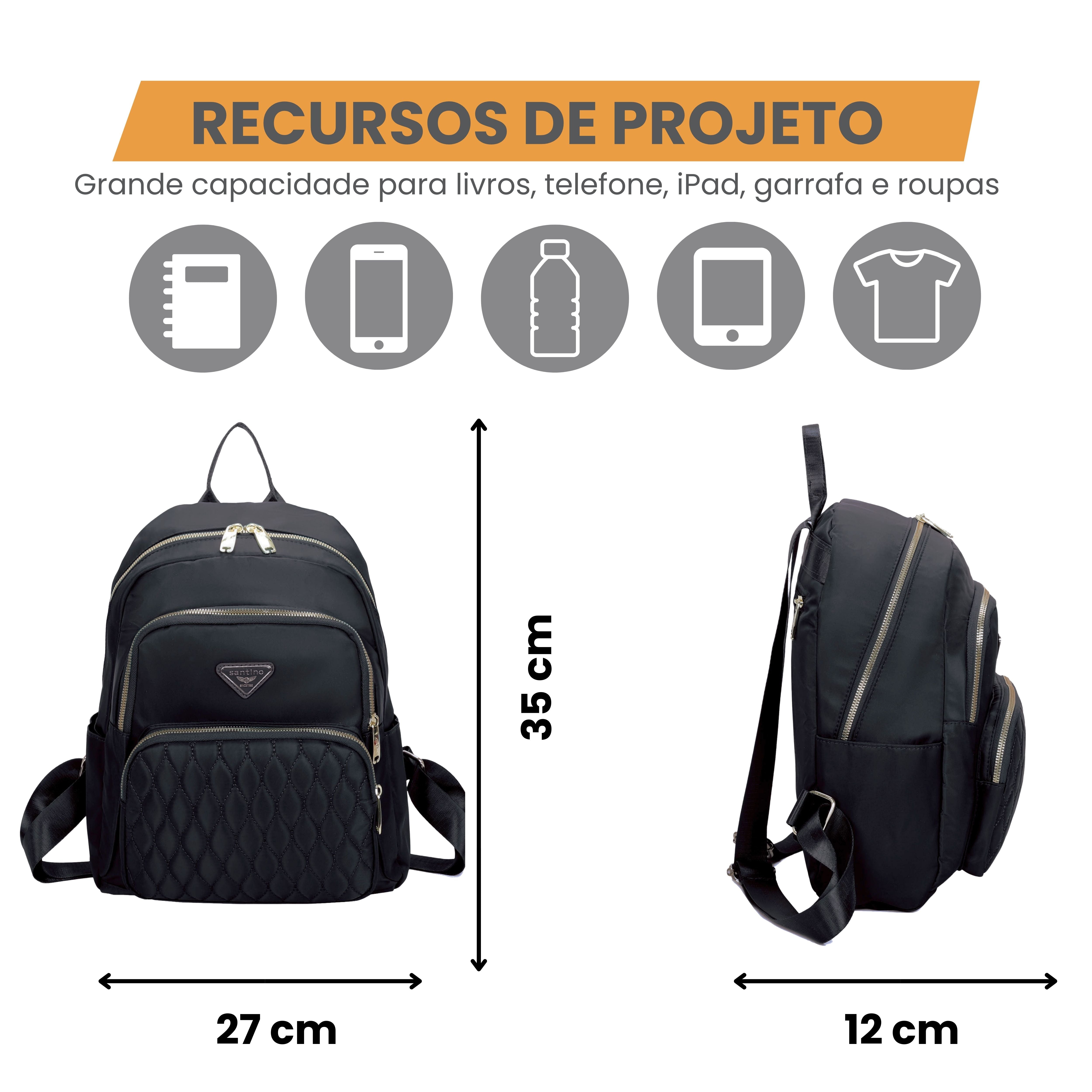Bolsa Mochila Amarílis Nylon Santino Preta SAB412U01