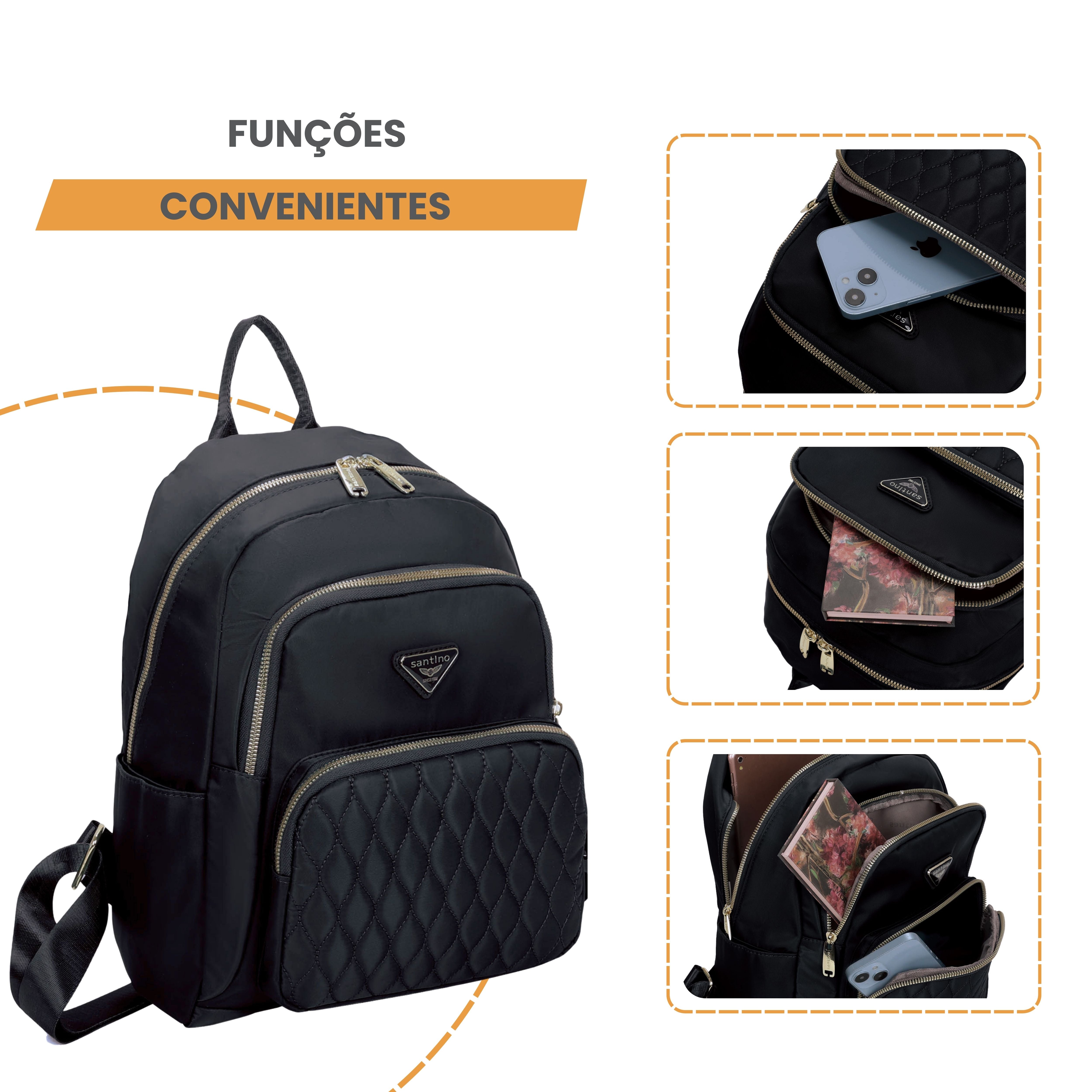 Bolsa Mochila Amarílis Nylon Santino Preta SAB412U01