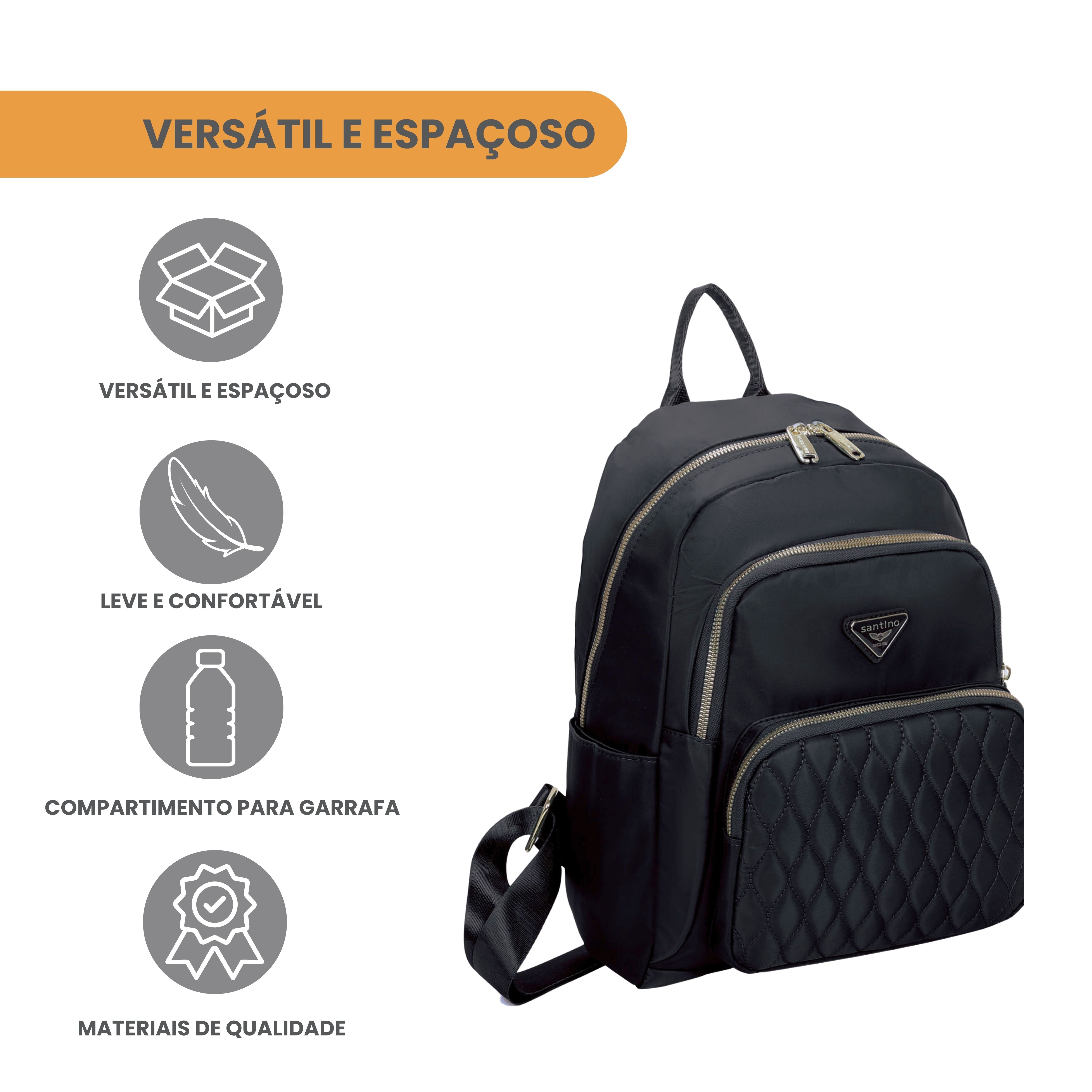 Bolsa Mochila Amarílis Nylon Santino Preta SAB412U01