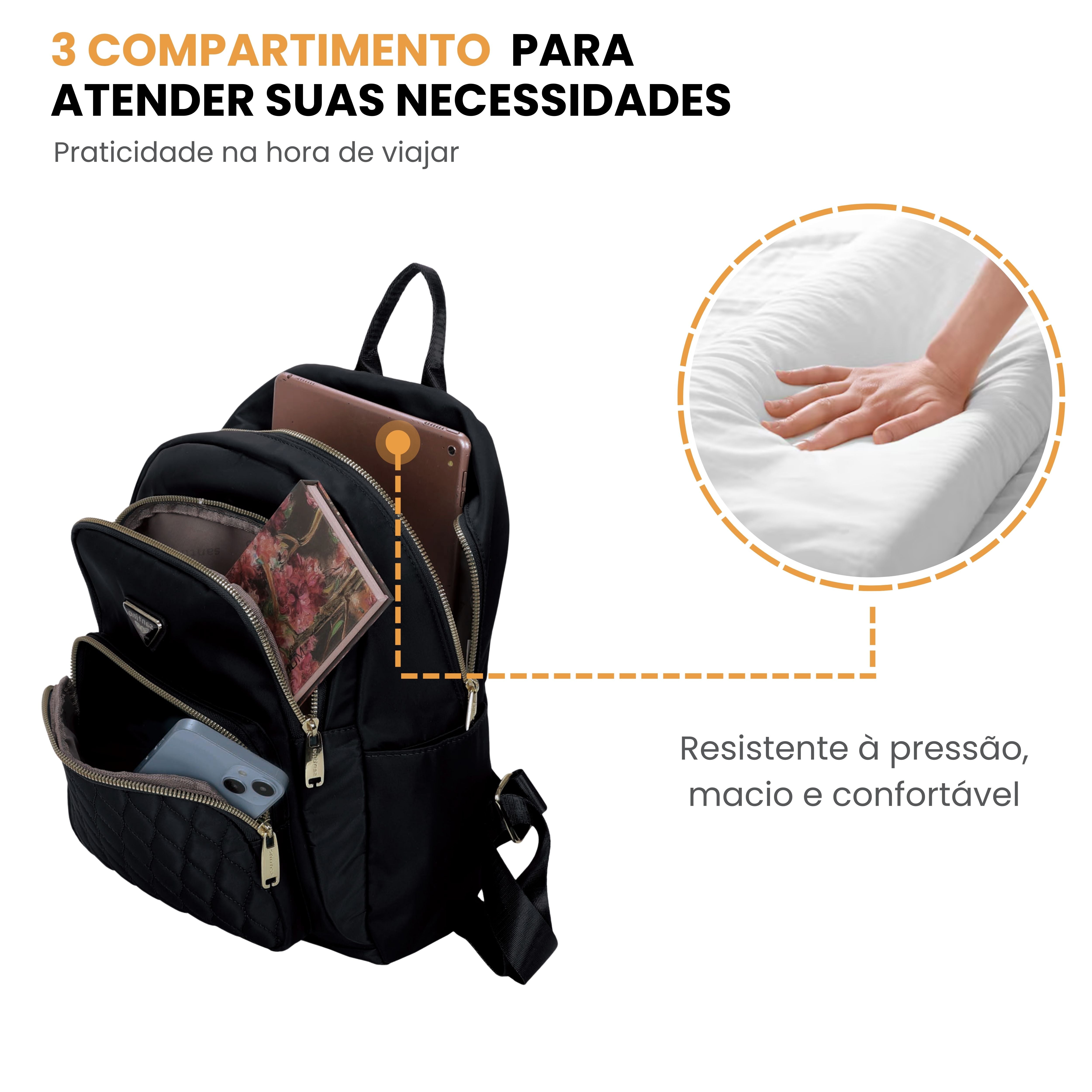 Bolsa Mochila Amarílis Nylon Santino Preta SAB412U01