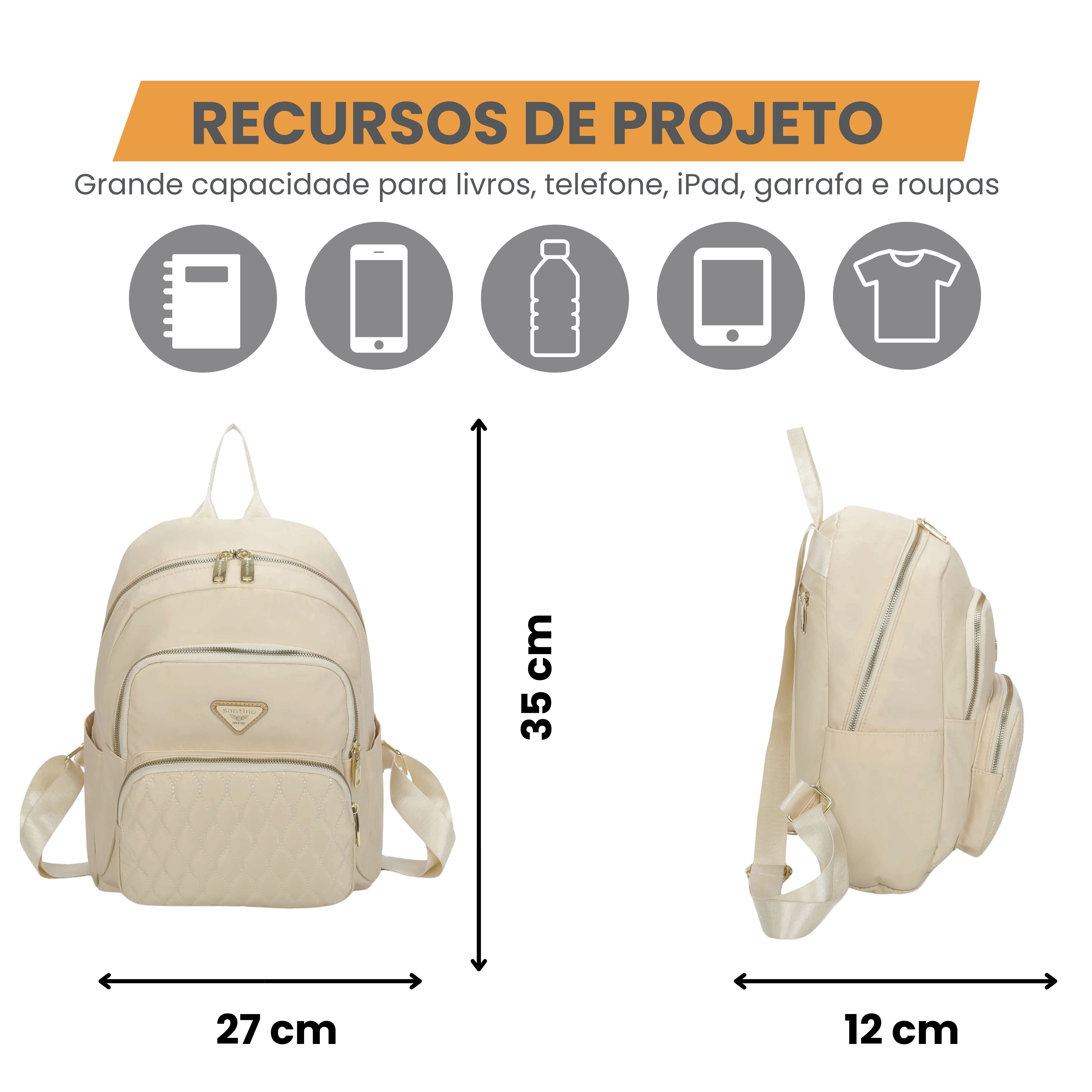 Bolsa Mochila Amarílis Nylon Santino Bege SAB412U06