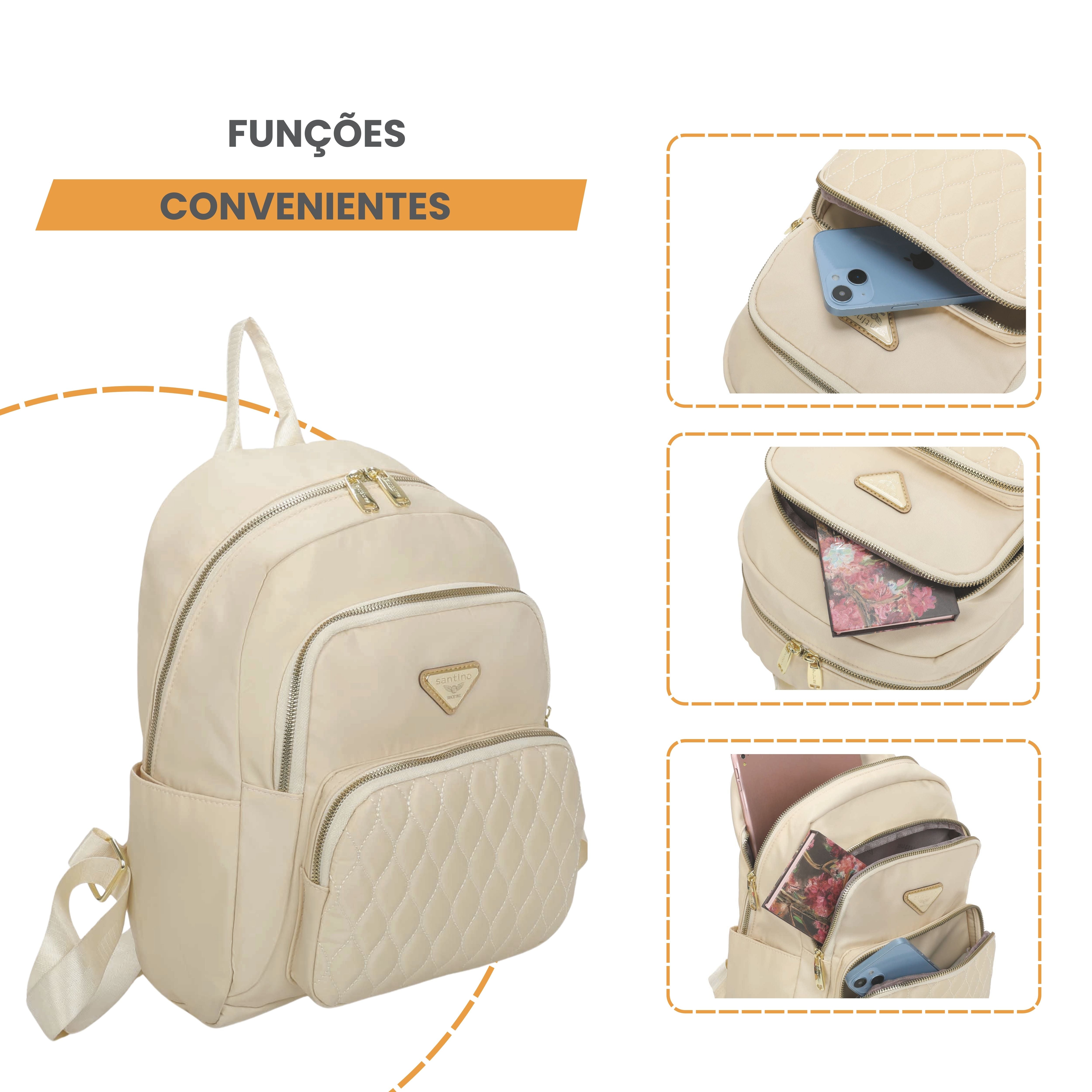 Bolsa Mochila Amarílis Nylon Santino Bege SAB412U06