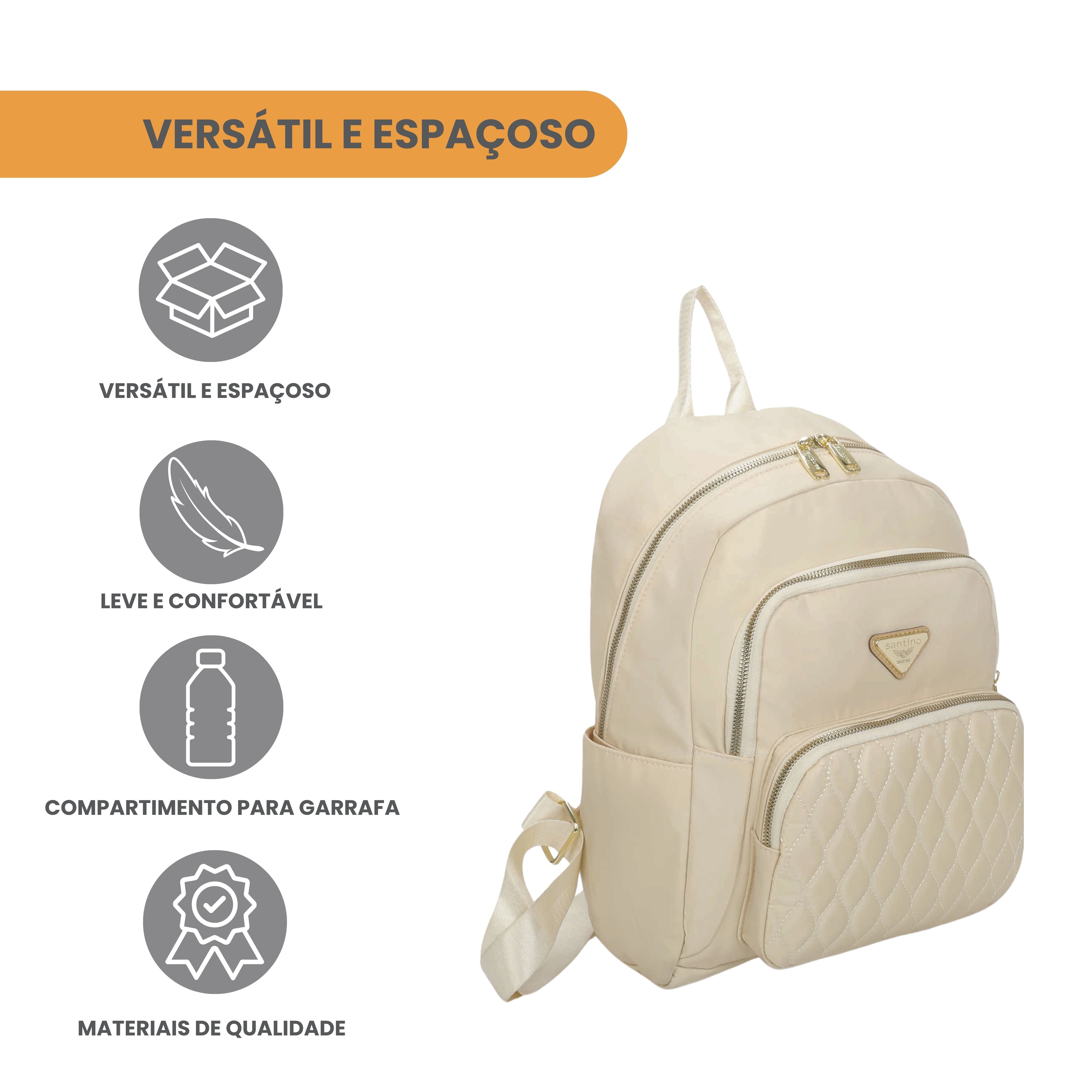 Bolsa Mochila Amarílis Nylon Santino Bege SAB412U06