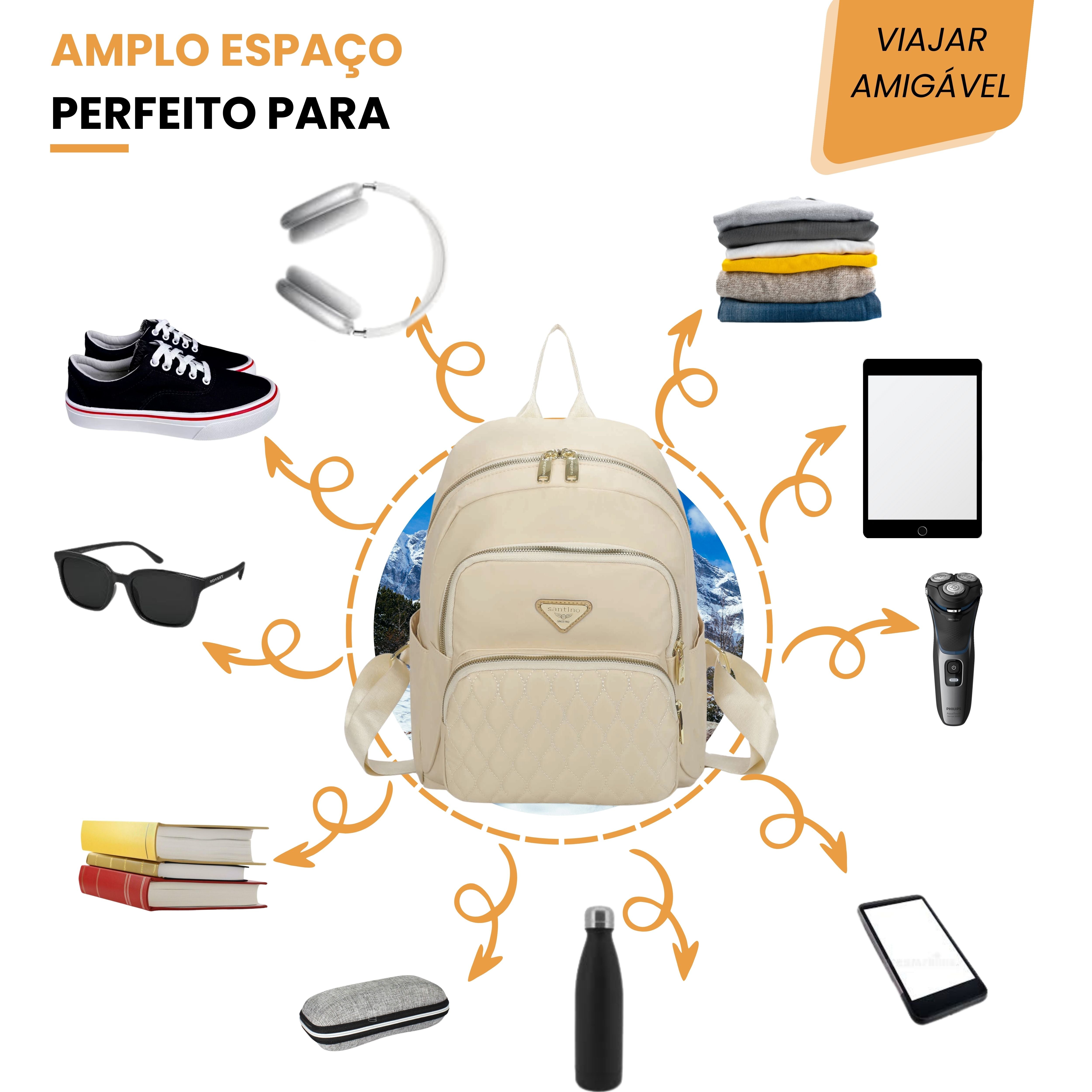 Bolsa Mochila Amarílis Nylon Santino Bege SAB412U06