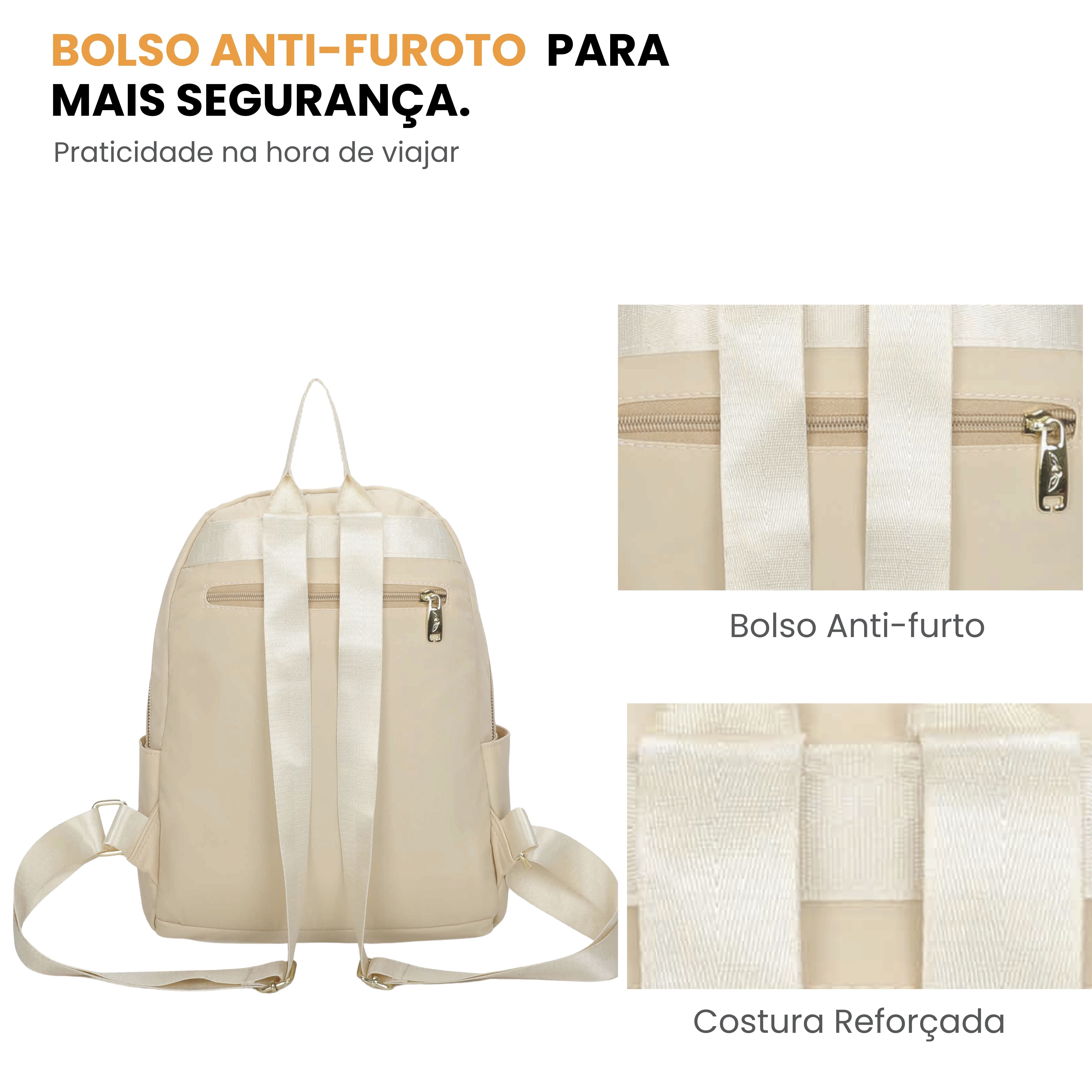 Bolsa Mochila Amarílis Nylon Santino Bege SAB412U06