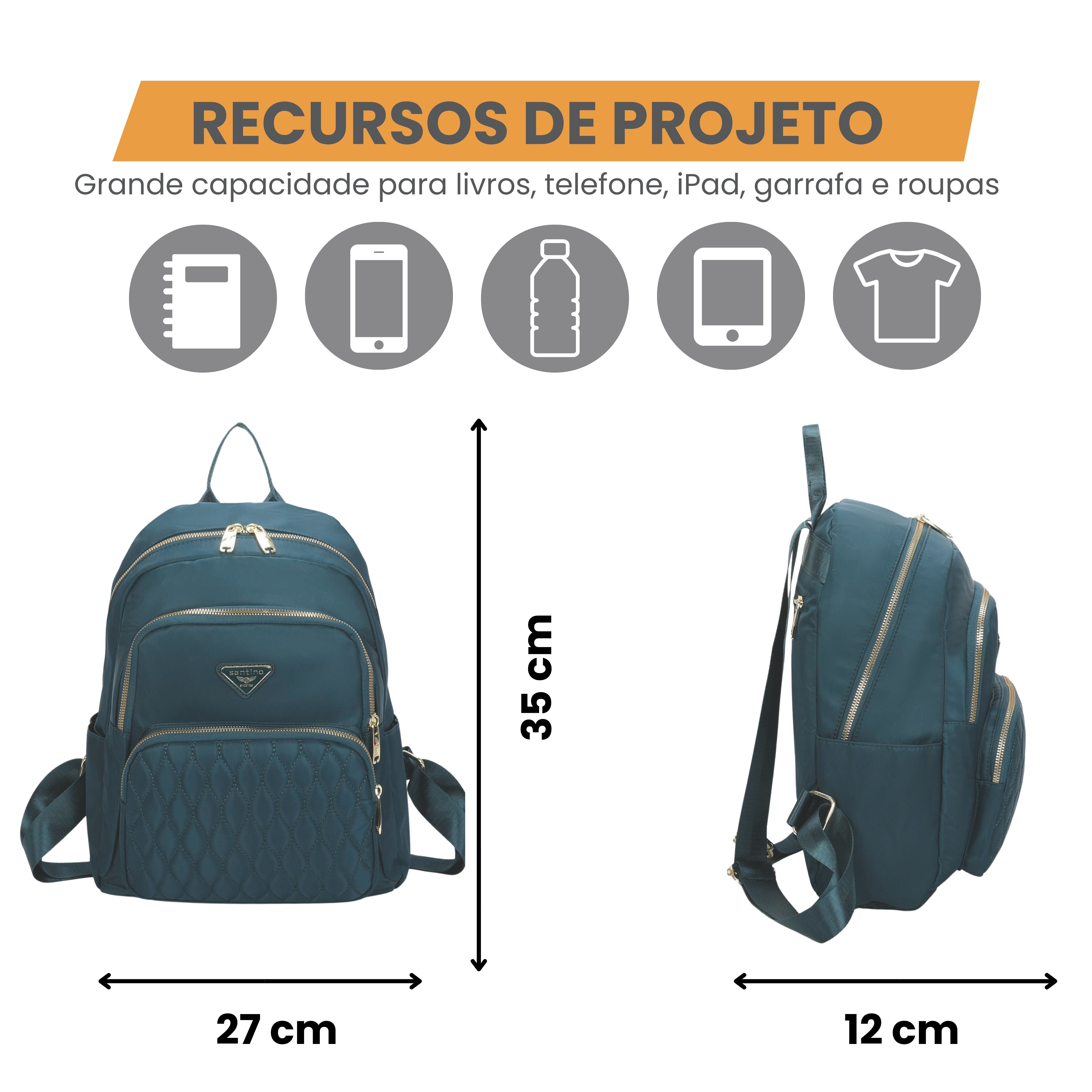 Bolsa Mochila Amarílis Nylon Santino Azul Turquesa SAB412U15