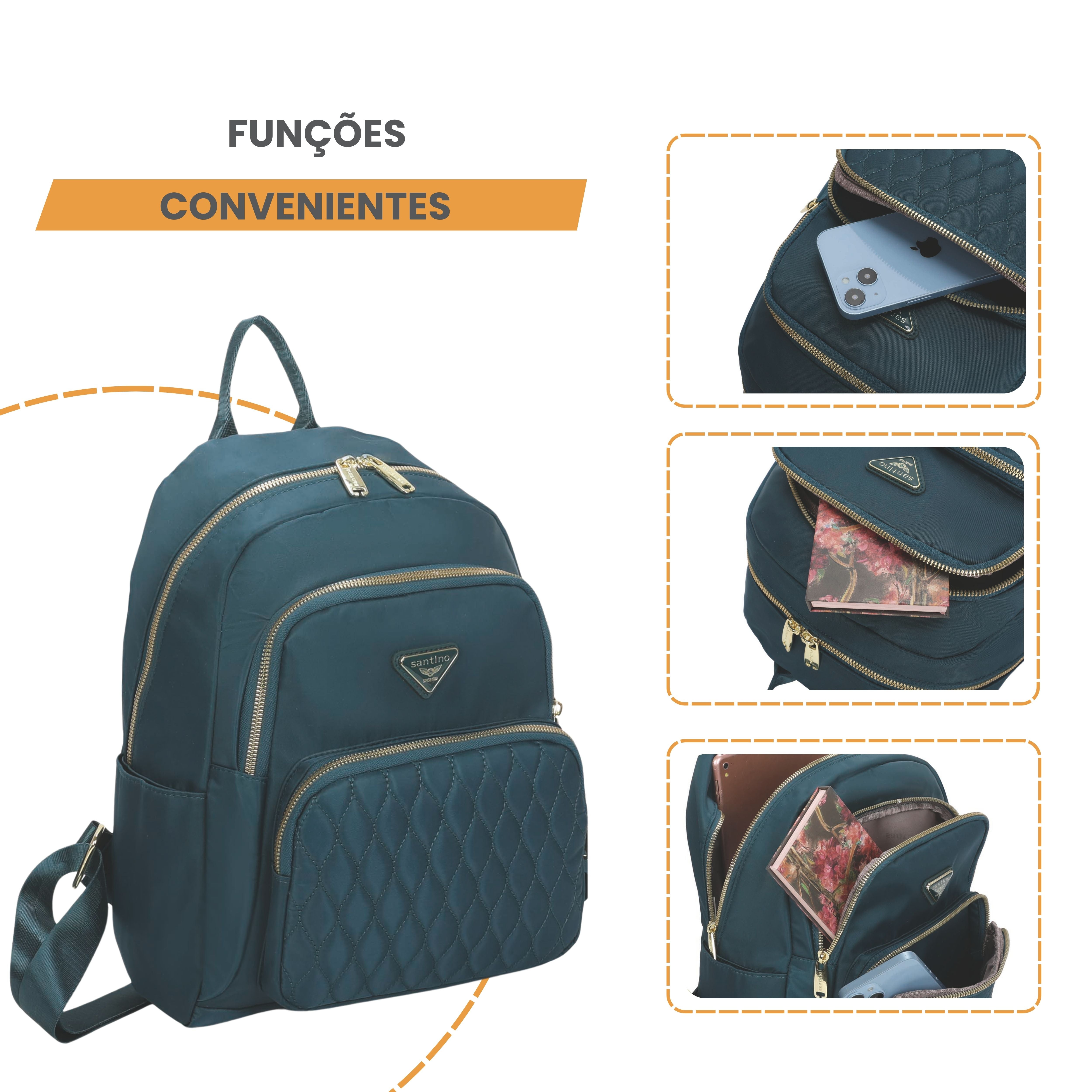 Bolsa Mochila Amarílis Nylon Santino Azul Turquesa SAB412U15
