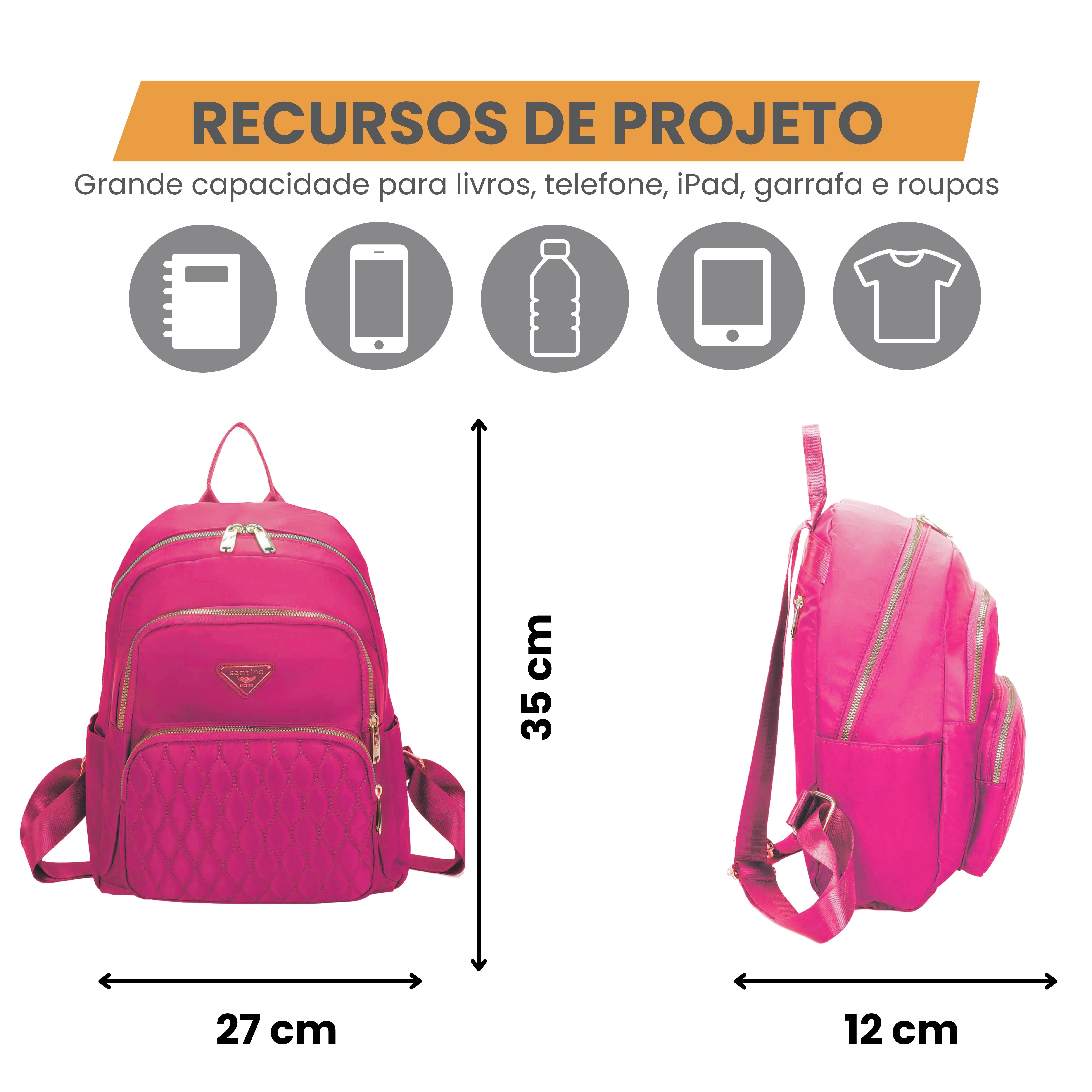 Bolsa Mochila Amarílis Nylon Santino Pink SAB412U47
