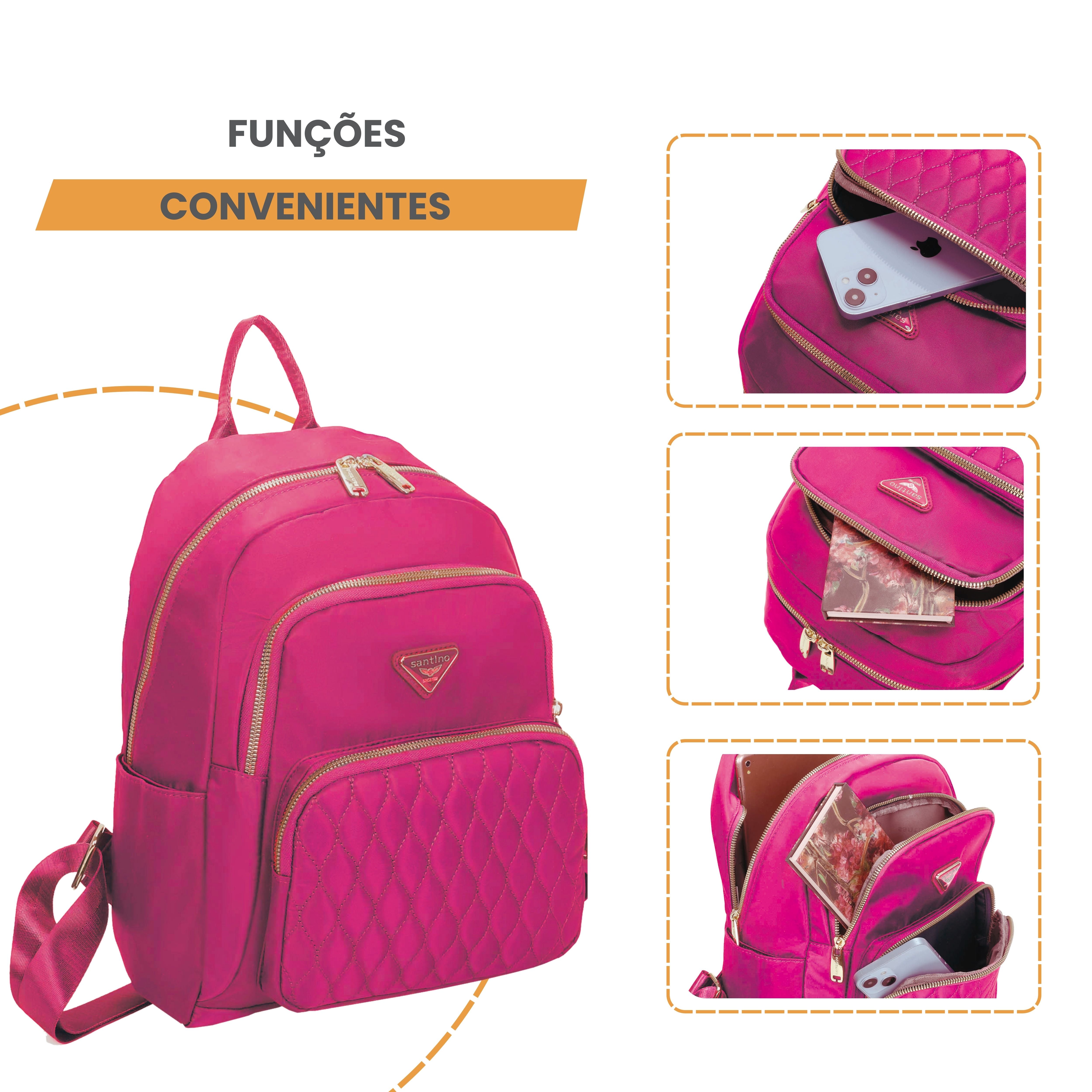 Bolsa Mochila Amarílis Nylon Santino Pink SAB412U47
