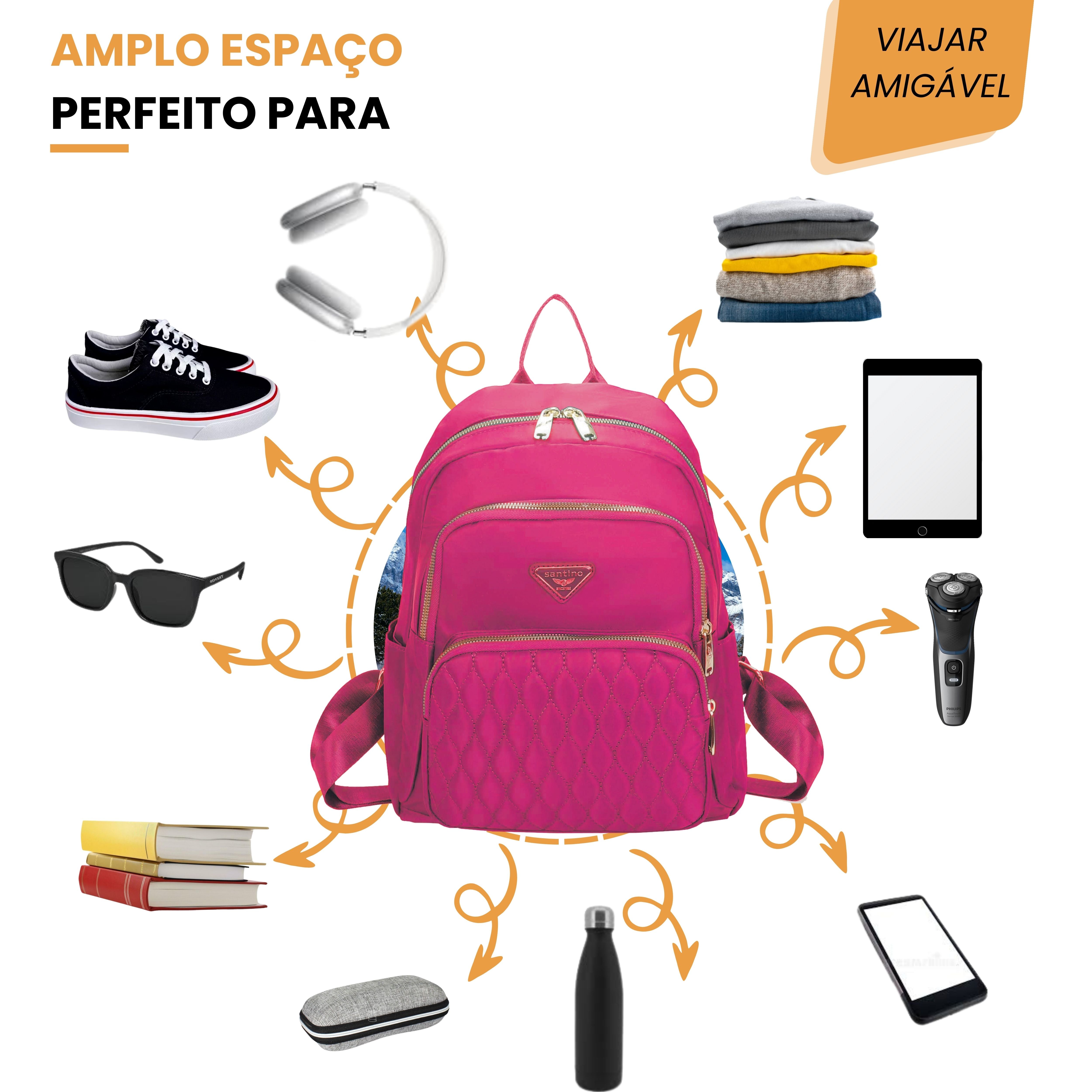 Bolsa Mochila Amarílis Nylon Santino Pink SAB412U47