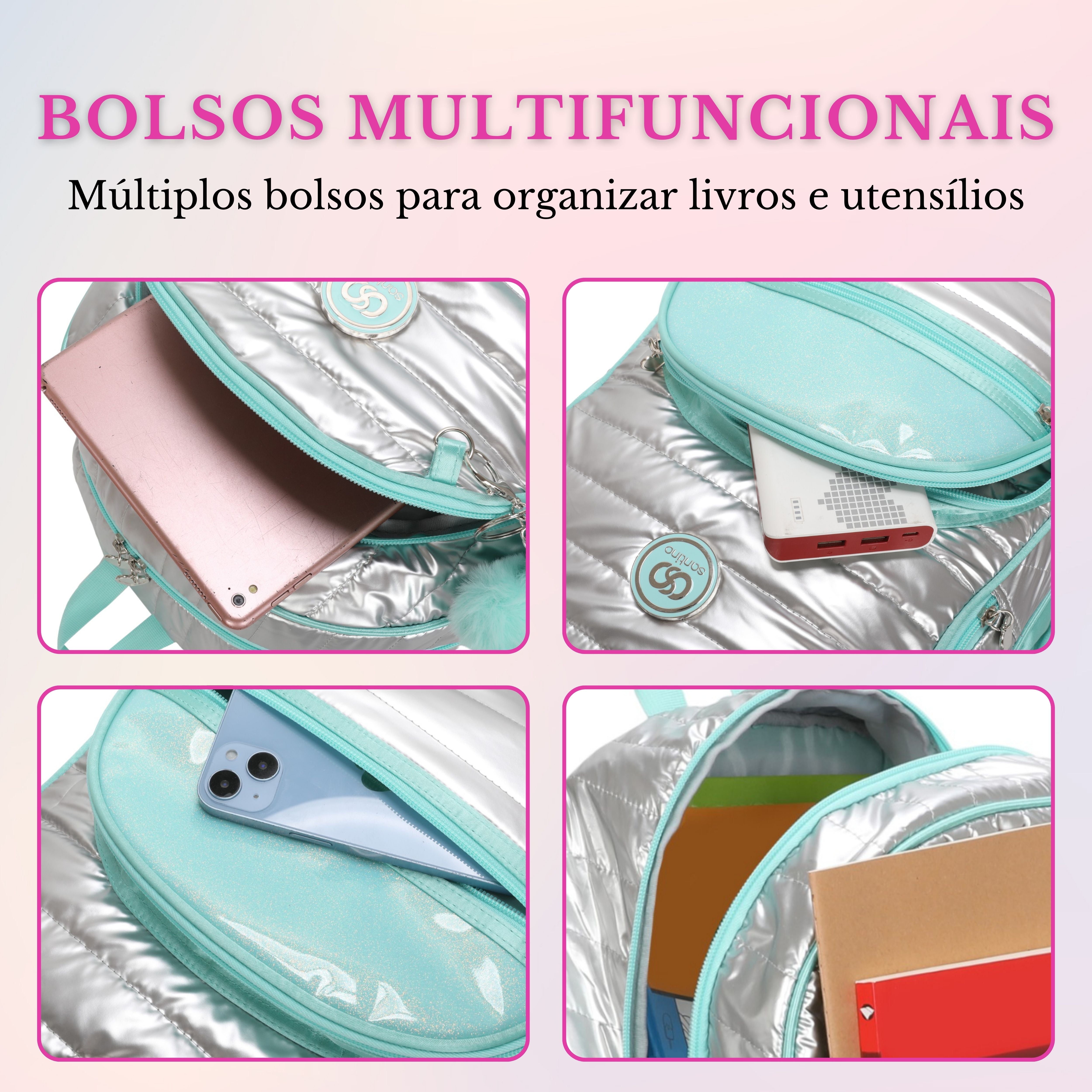 Mochila Sweet Girl Silver Wish by Santino Poliéster SAM233U Azul turquesa