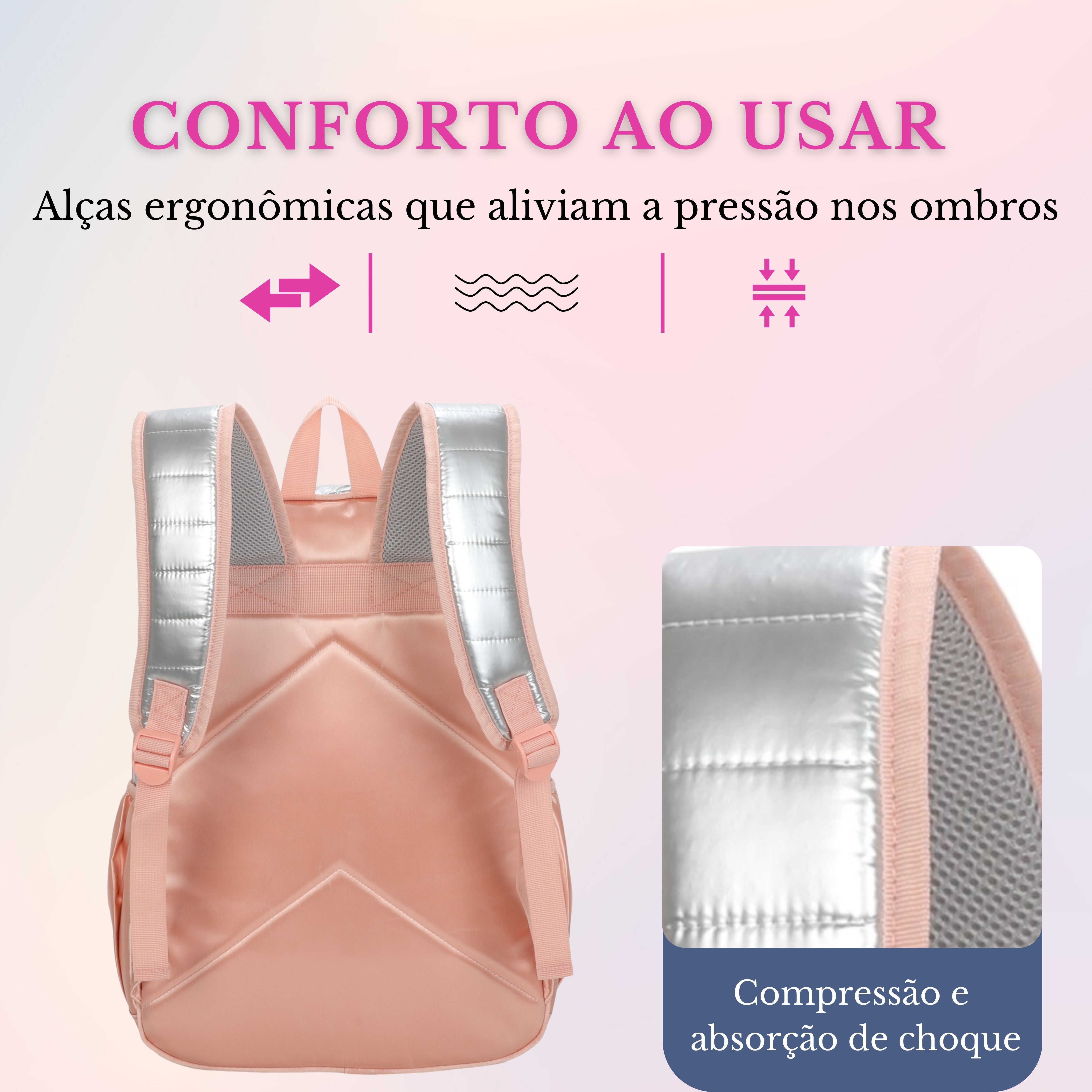 Mochila Sweet Girl Silver Wish by Santino Poliéster SAM233U Rosa Claro