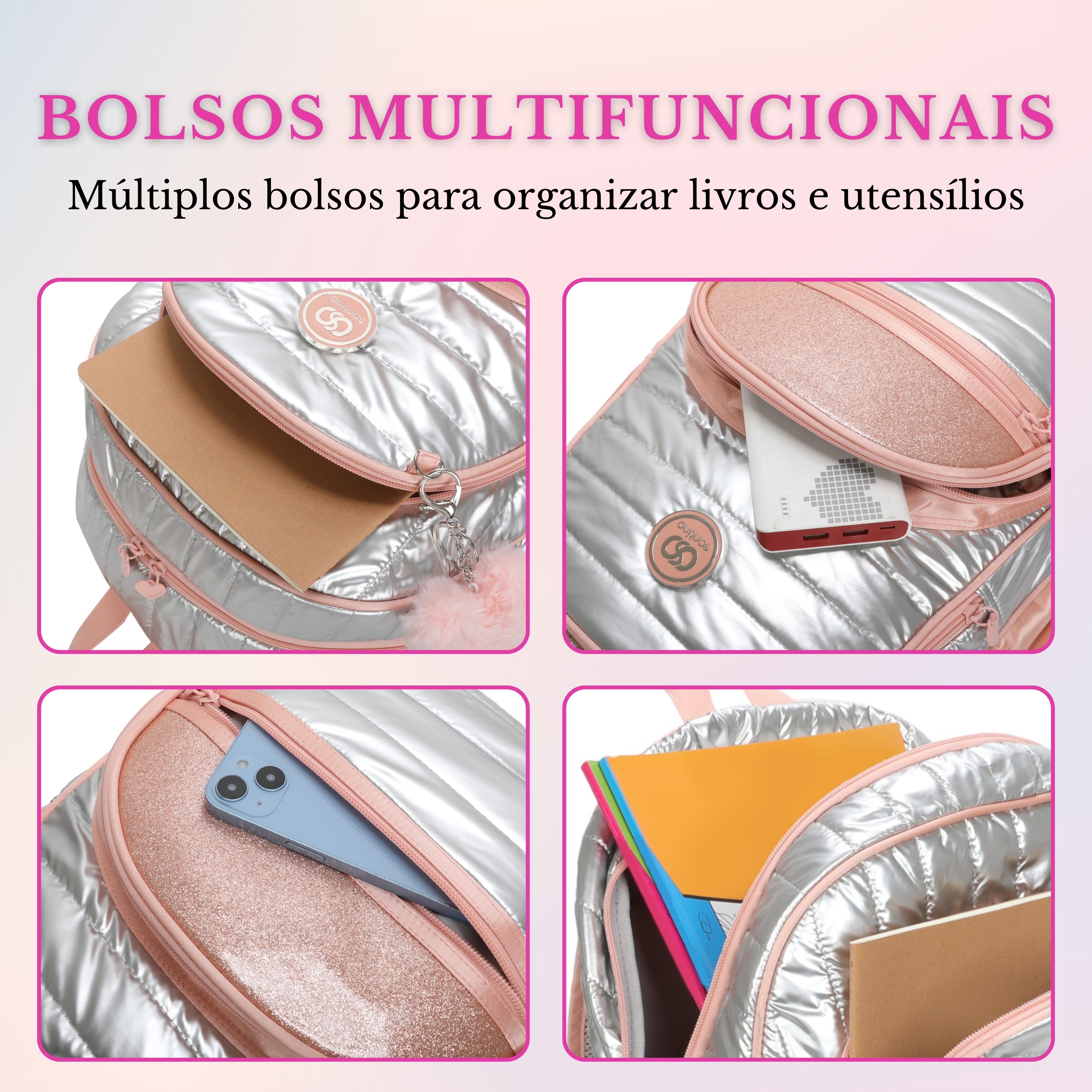 Mochila Sweet Girl Silver Wish by Santino Poliéster SAM233U Rosa Claro