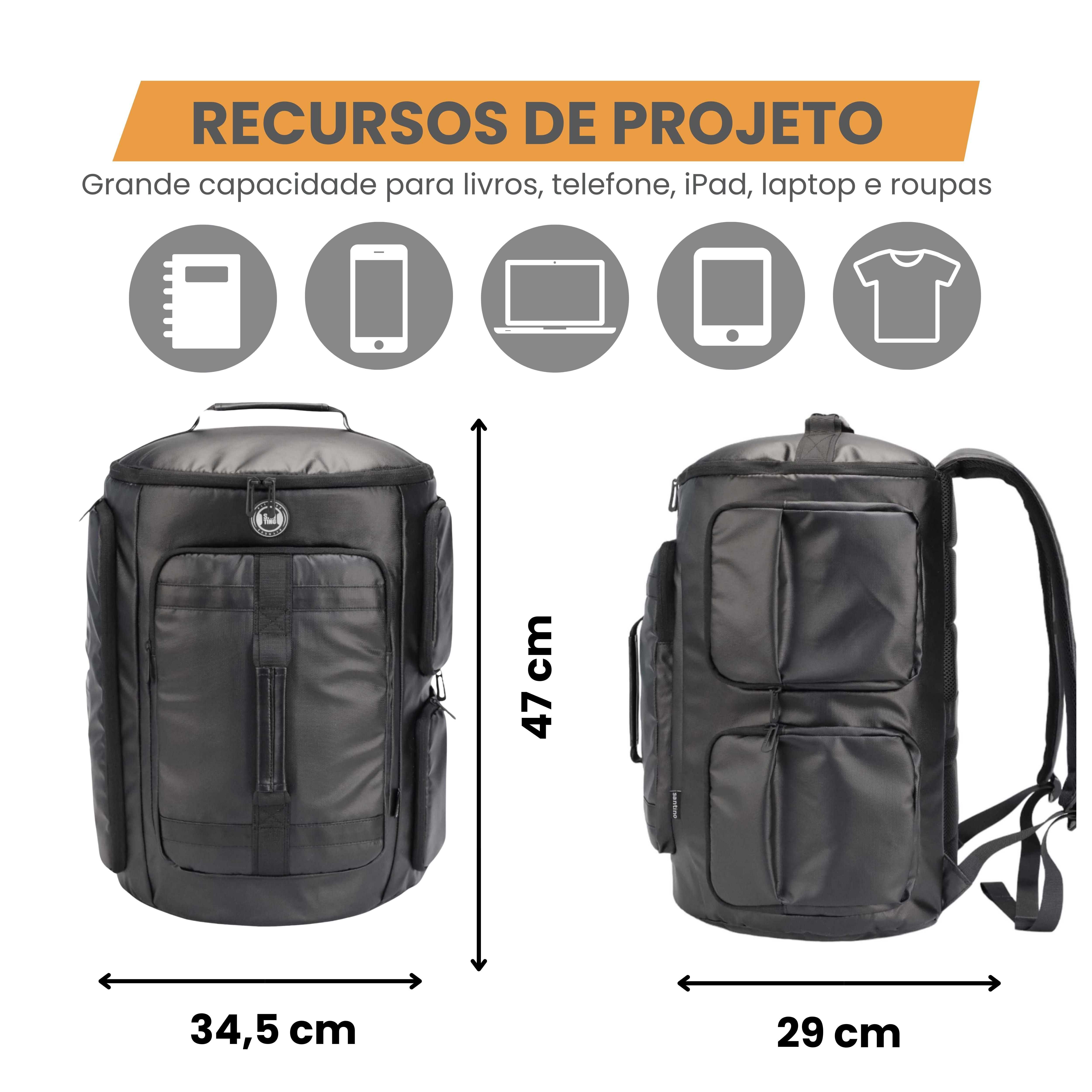 Mochila Camping Notebook Urban Strong Santino Preto SAN270u