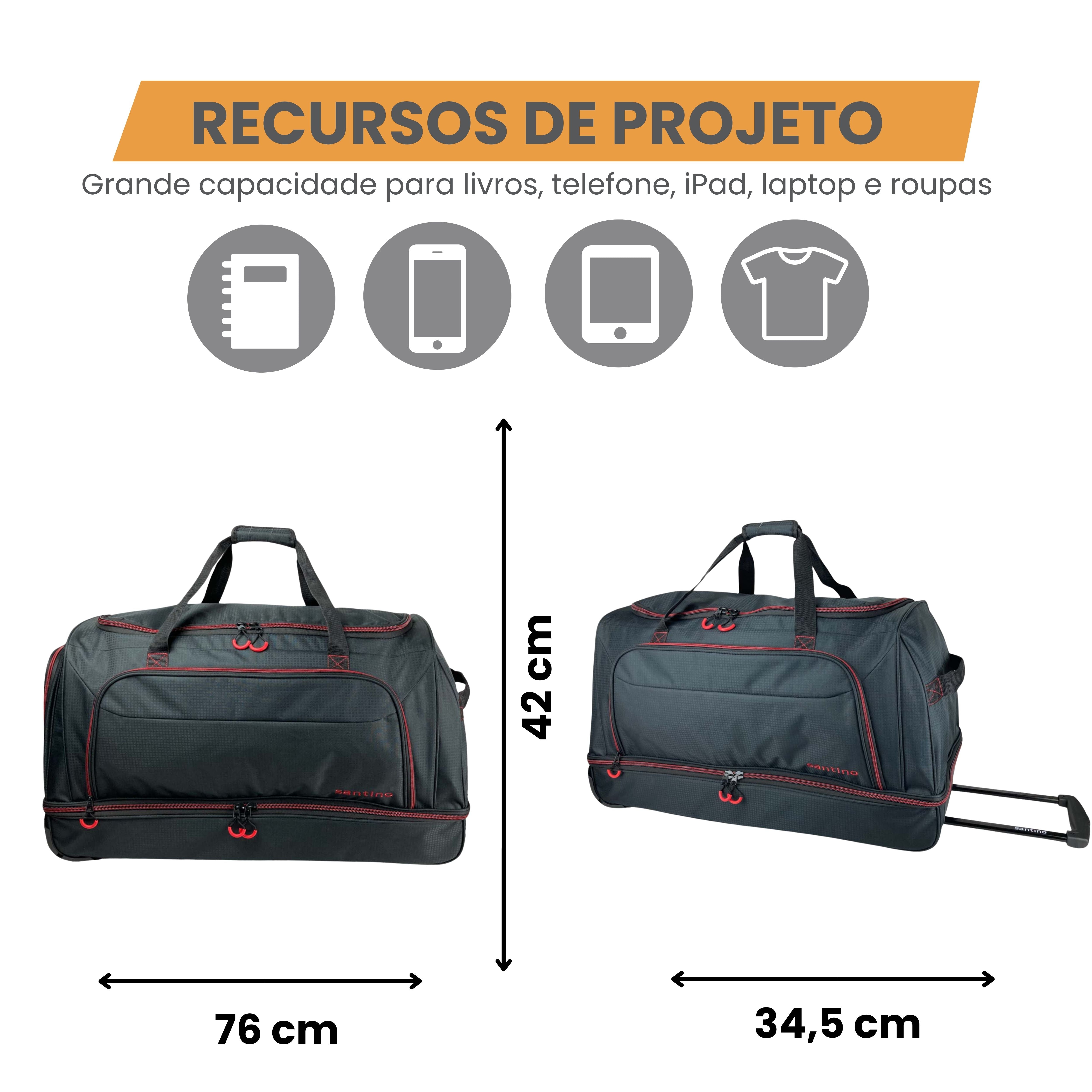 Sacola de Viagem Maiorca Poliéster Santino Preta - ZHS1U01
