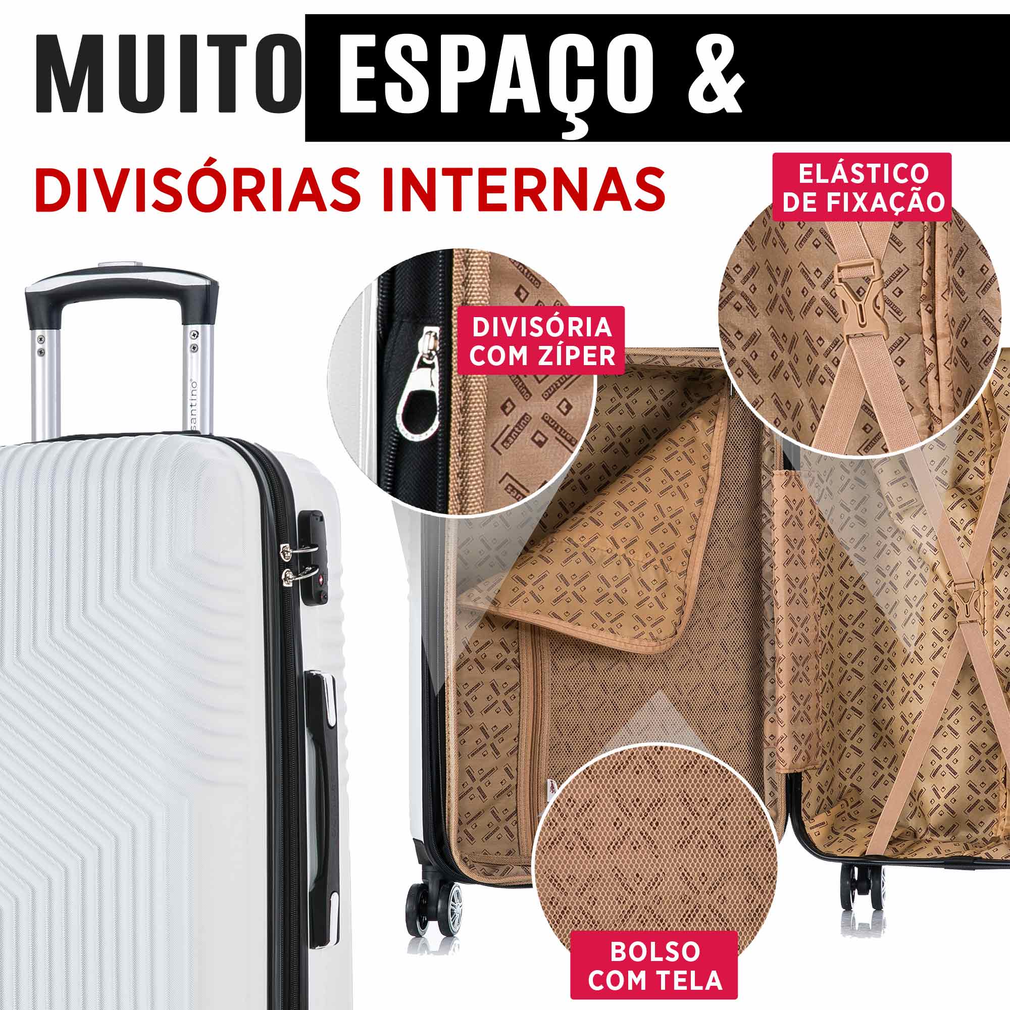 Conjunto de Malas Geometric 3 Peças Rígida 360° Santino - SAV7003J