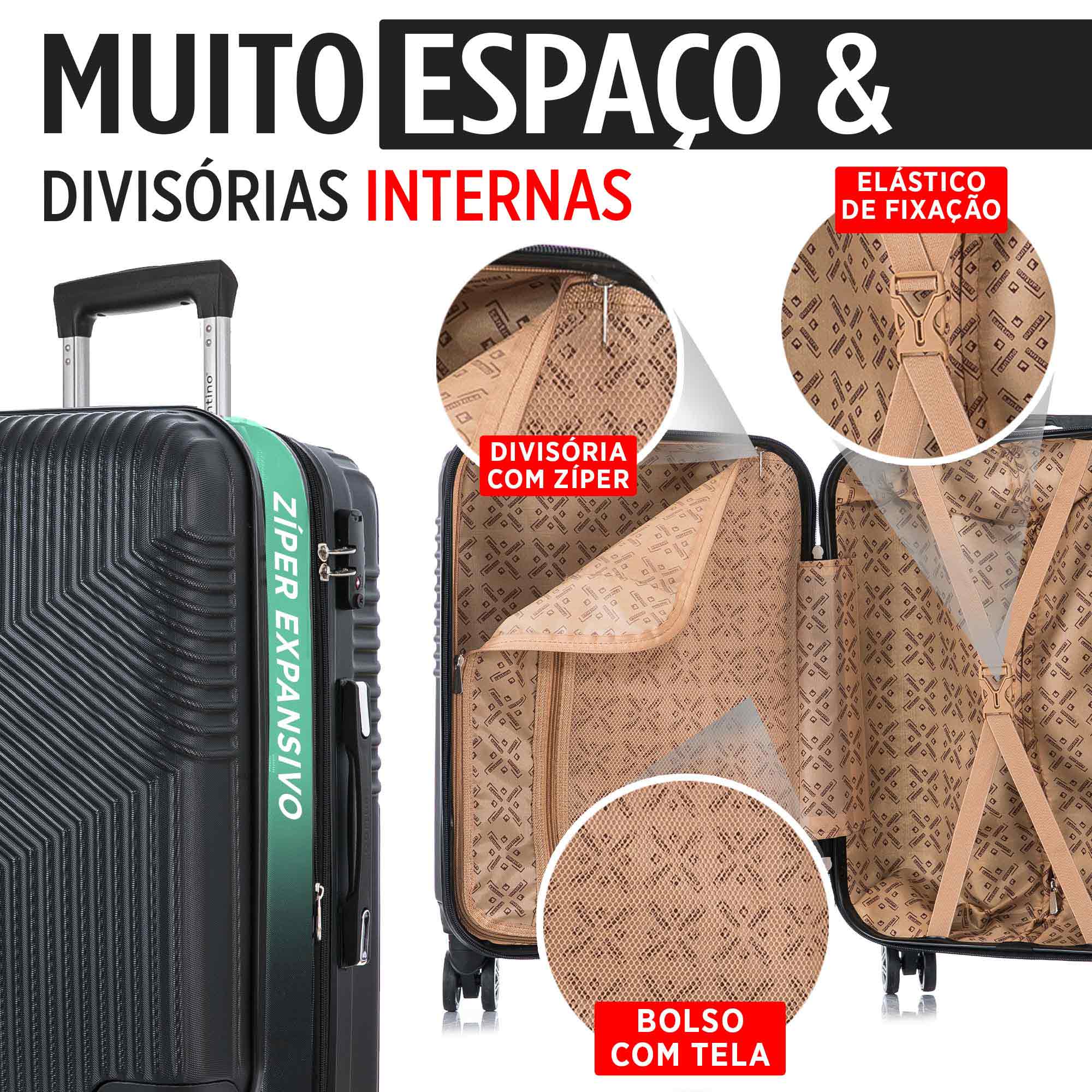 Conjunto de Malas Geometric 3 Peças Rígida 360° Santino - SAV7003J