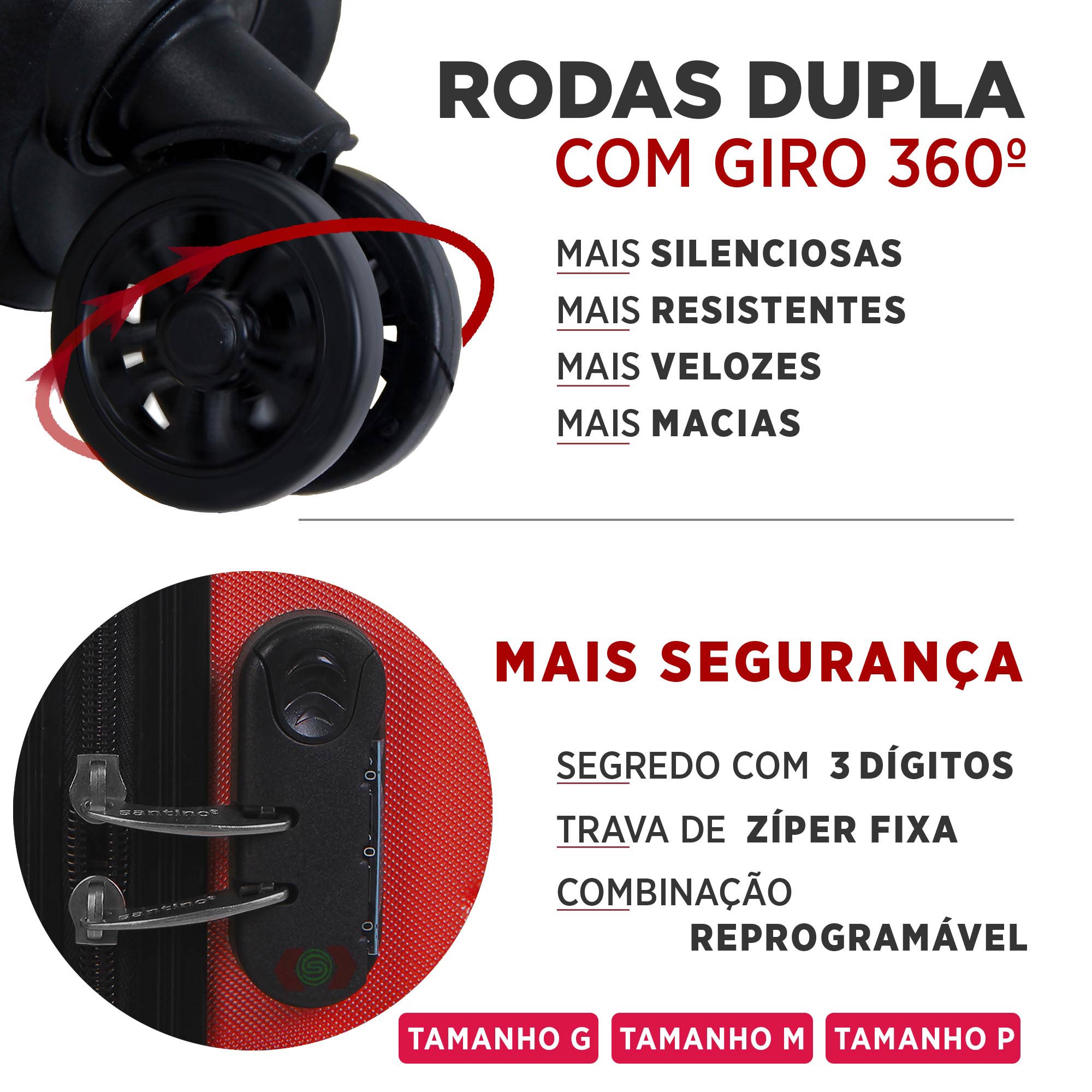 Mala de Bordo Dublin Rígida 4 Rodas Duplas Santino AMZV204P