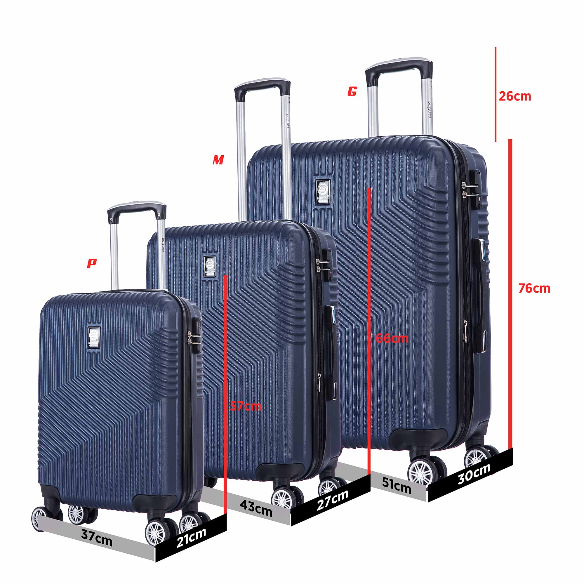 Conjunto de Malas Geometric 3 Peças Rígida 360° Santino - SAV7003J