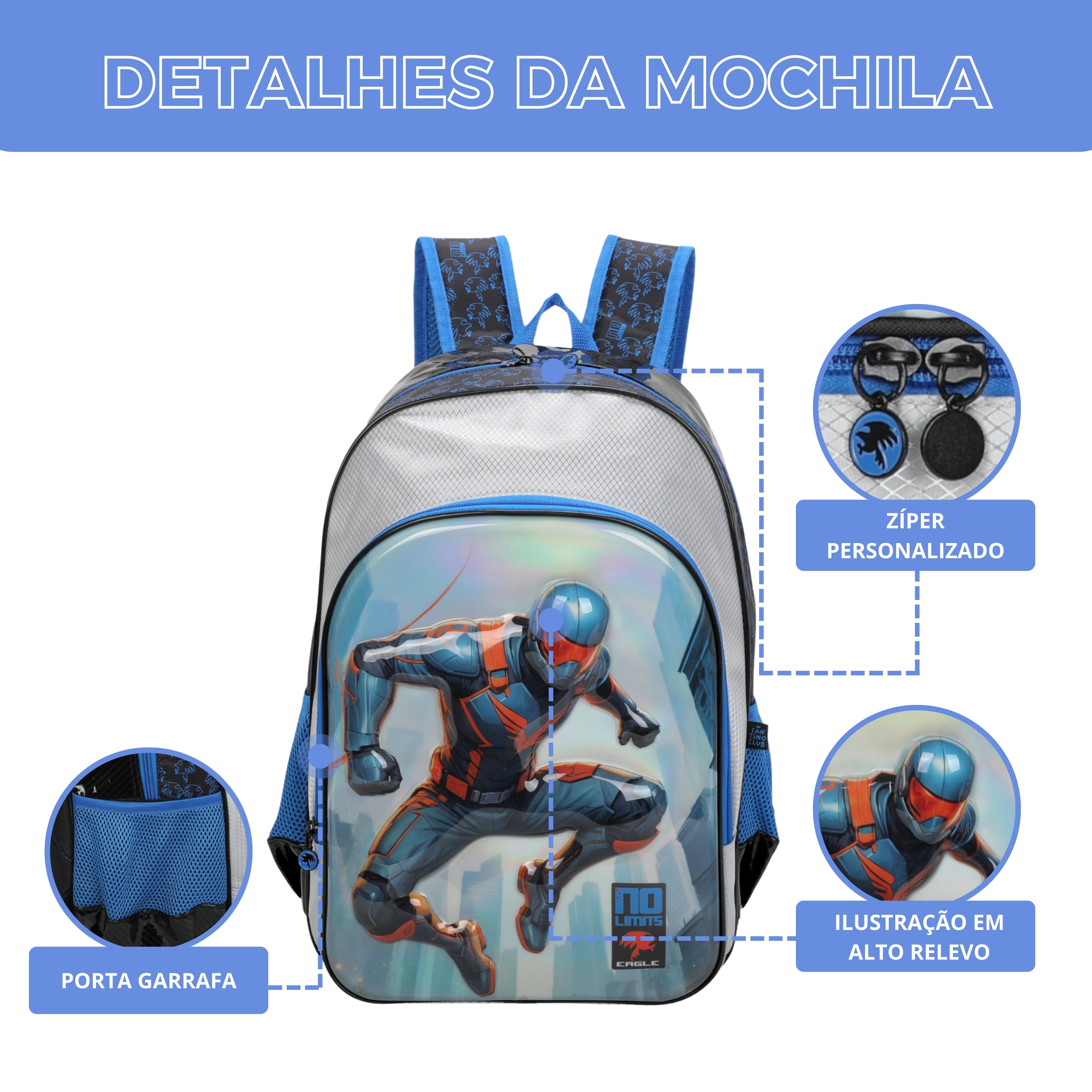 Mochila Infantil No Limits ManHero by Santino - NLM13U02 - Azul