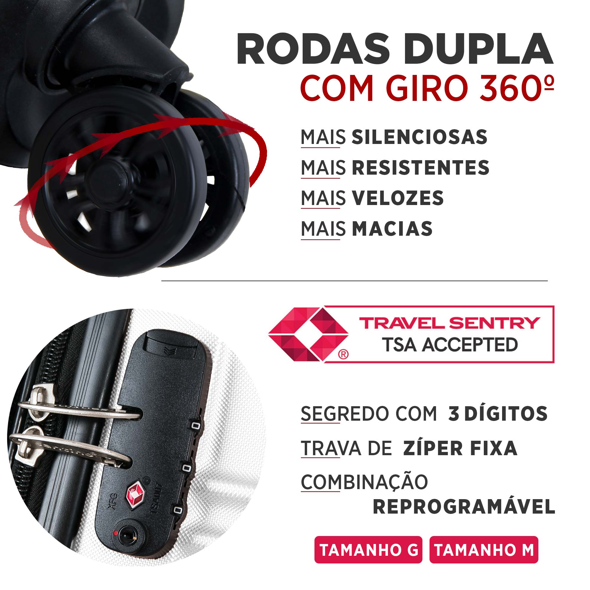 Conjunto de Malas Geometric 3 Peças Rígida 360° Santino - SAV7003J