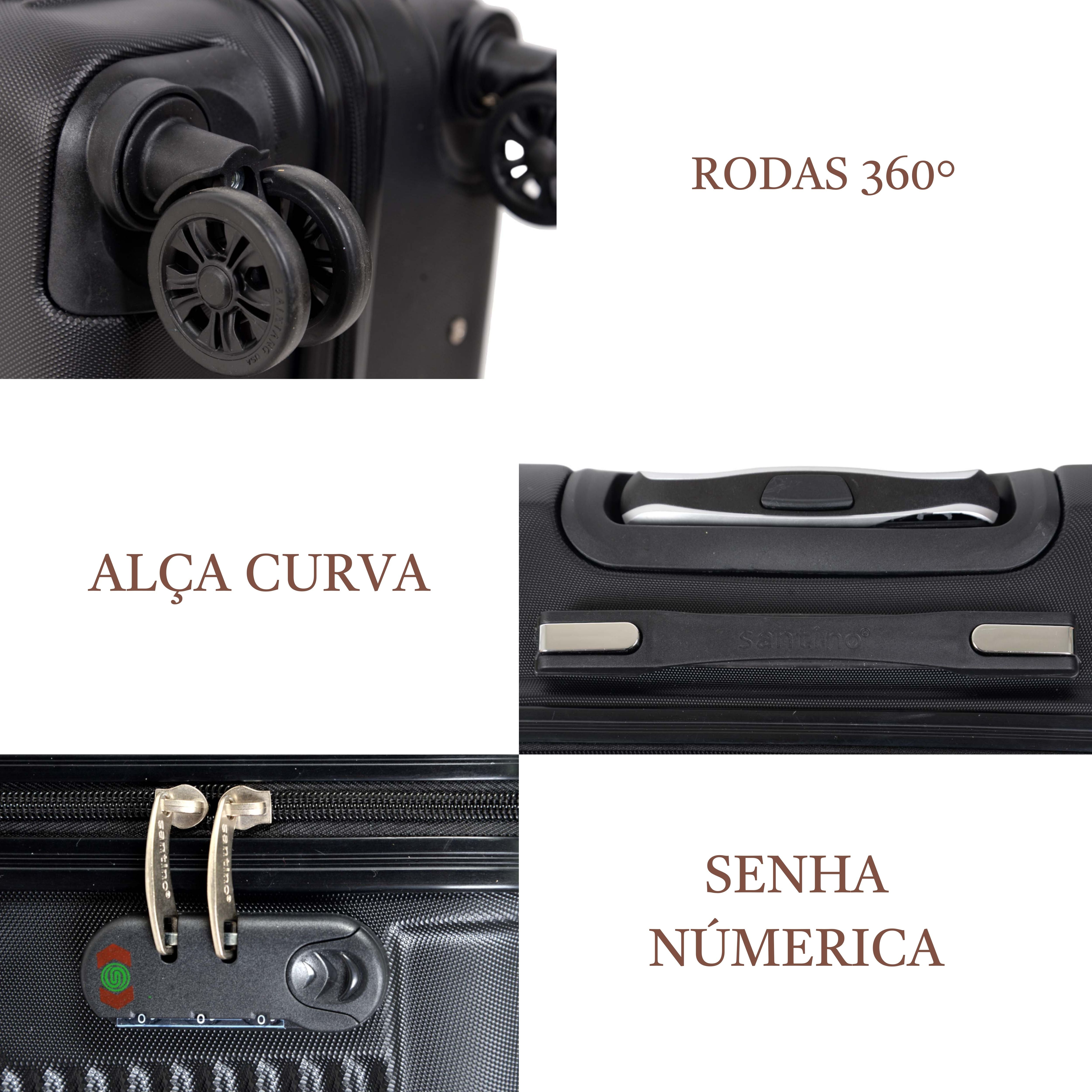 Mala de Bordo Pisa Rígida 4 Rodas 360º Santino P - AMZV183P