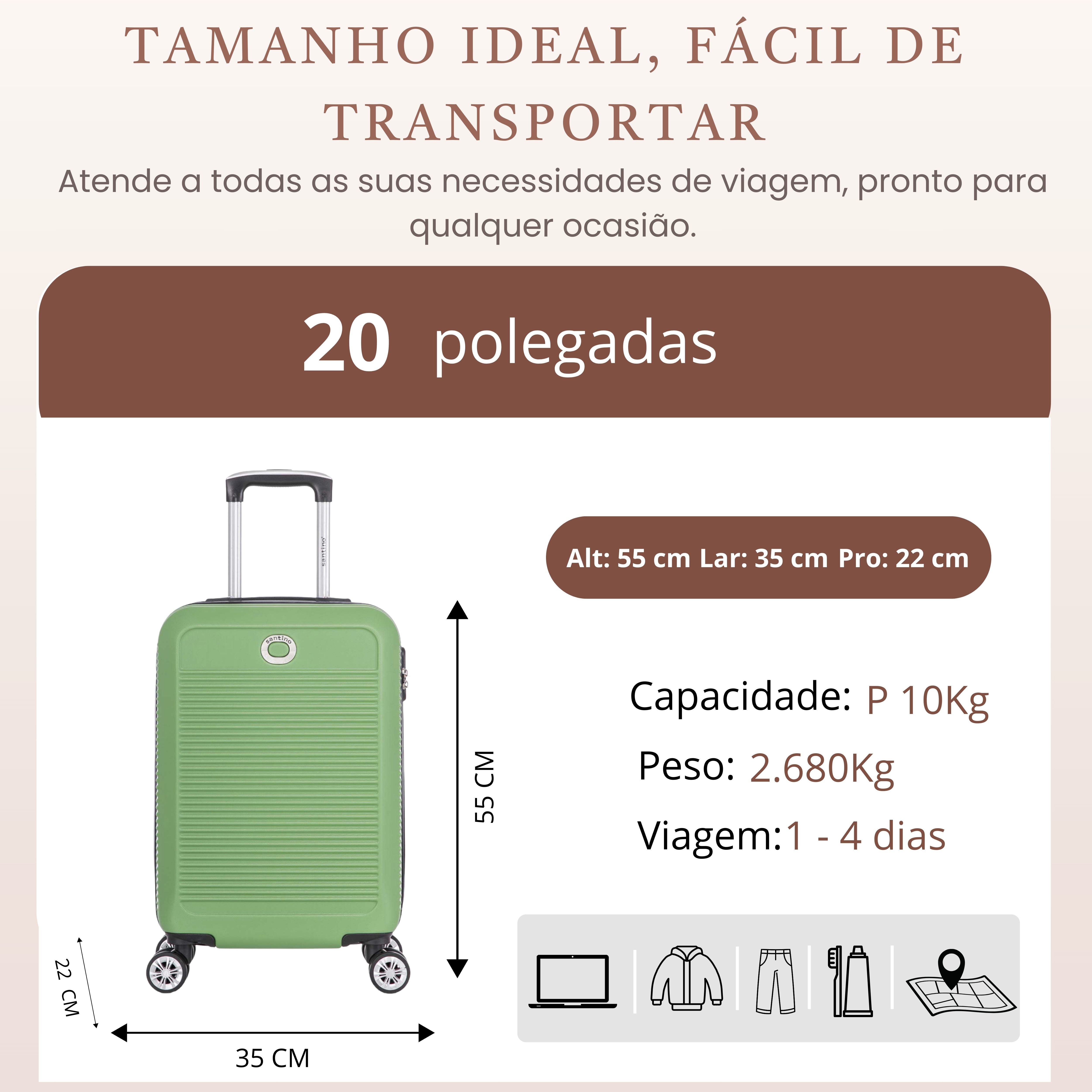 Mala de Bordo Pisa Rígida 4 Rodas 360º Santino P - AMZV183P