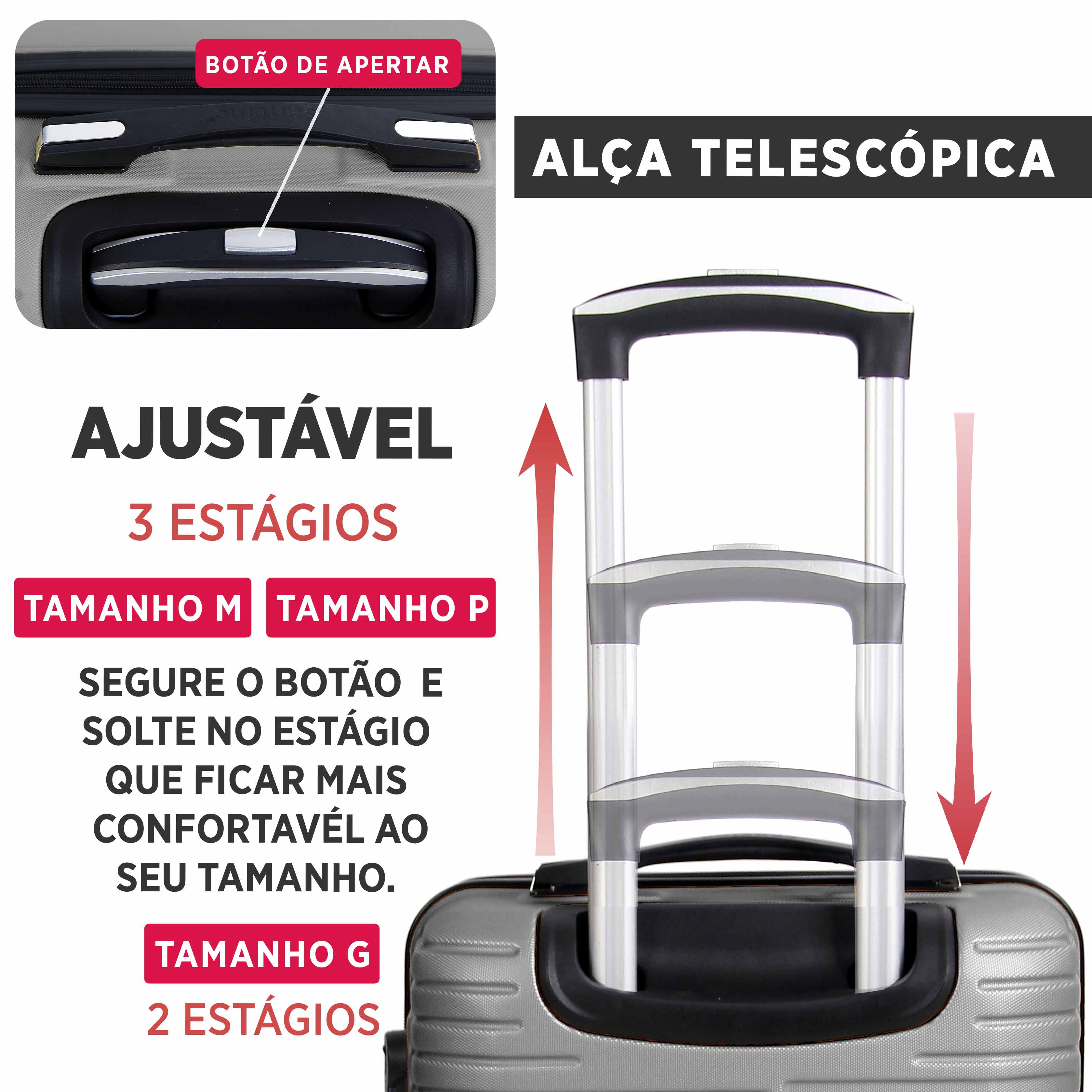 Conjunto de Malas Geometric 3 Peças Rígida 360° Santino - SAV7003J