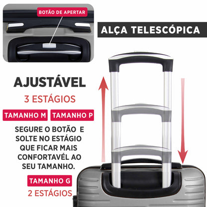 Conjunto de Malas Geometric 3 Peças Rígida 360° Santino - SAV7003J