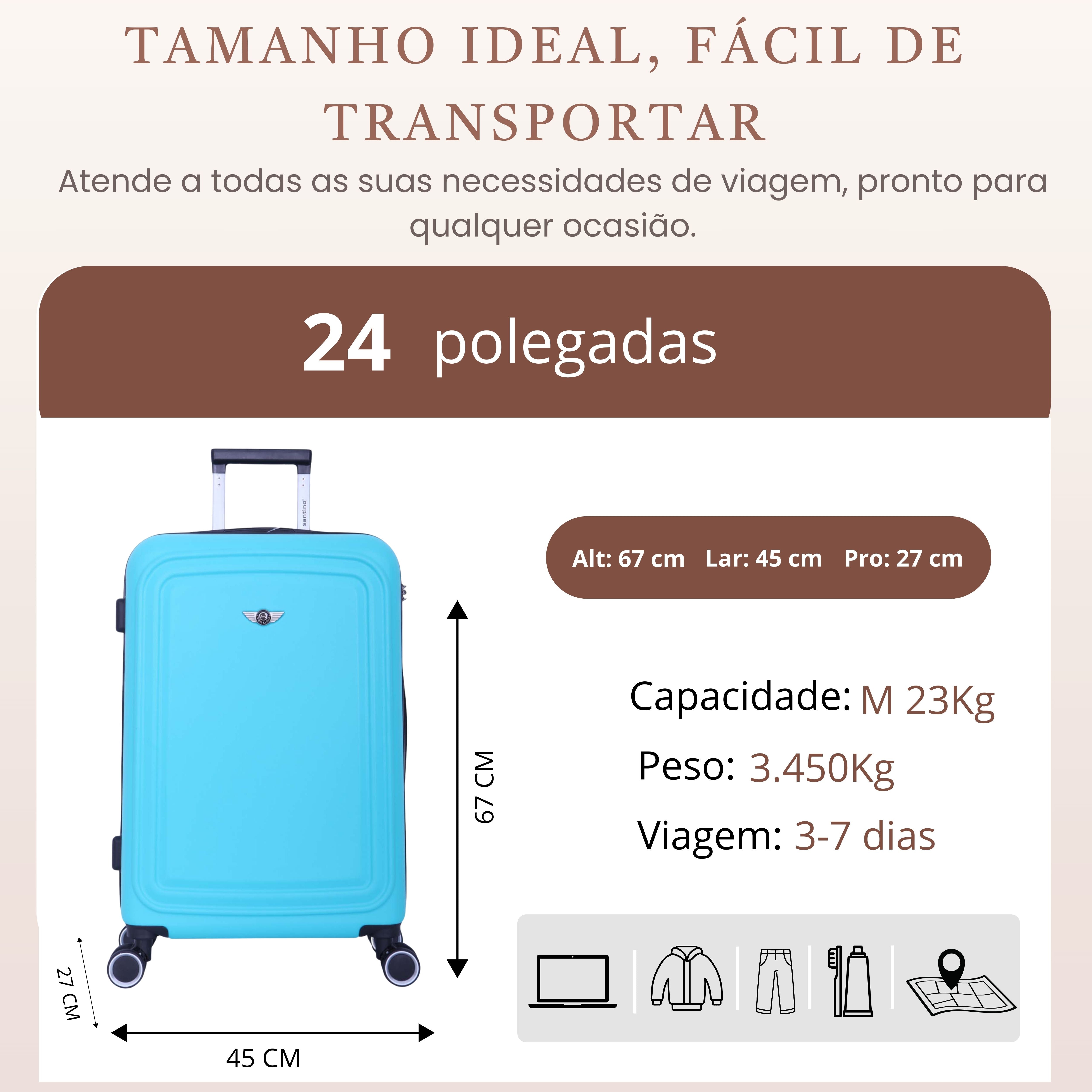 Mala de Viagem Panteão Rígida 360° Santino  M - ASDV502M