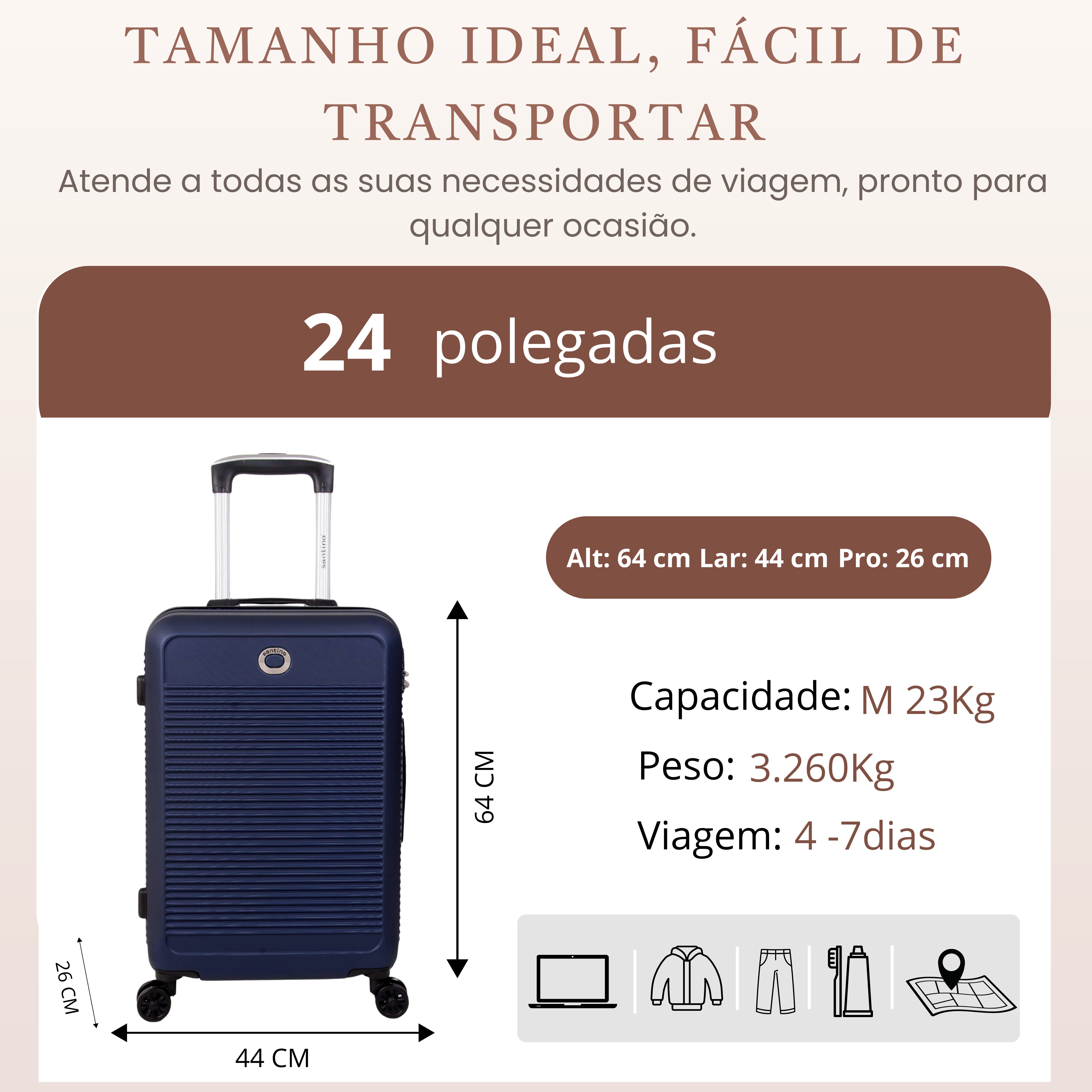 Mala de Viagem Pisa Rígida 4 Rodas 360° Santino M - AMZV183M