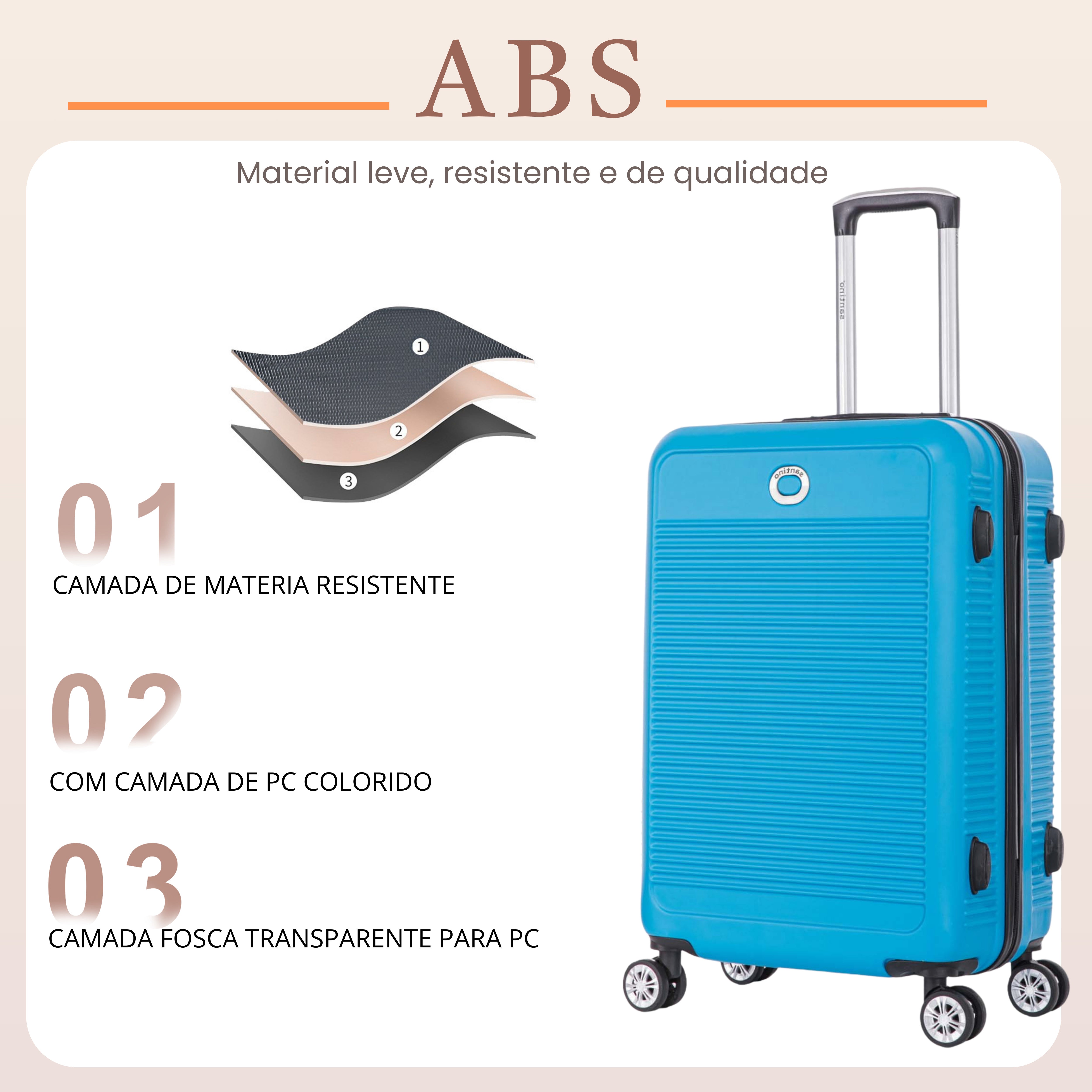 Mala de Viagem Pisa Rígida 4 Rodas 360° Santino M - AMZV183M