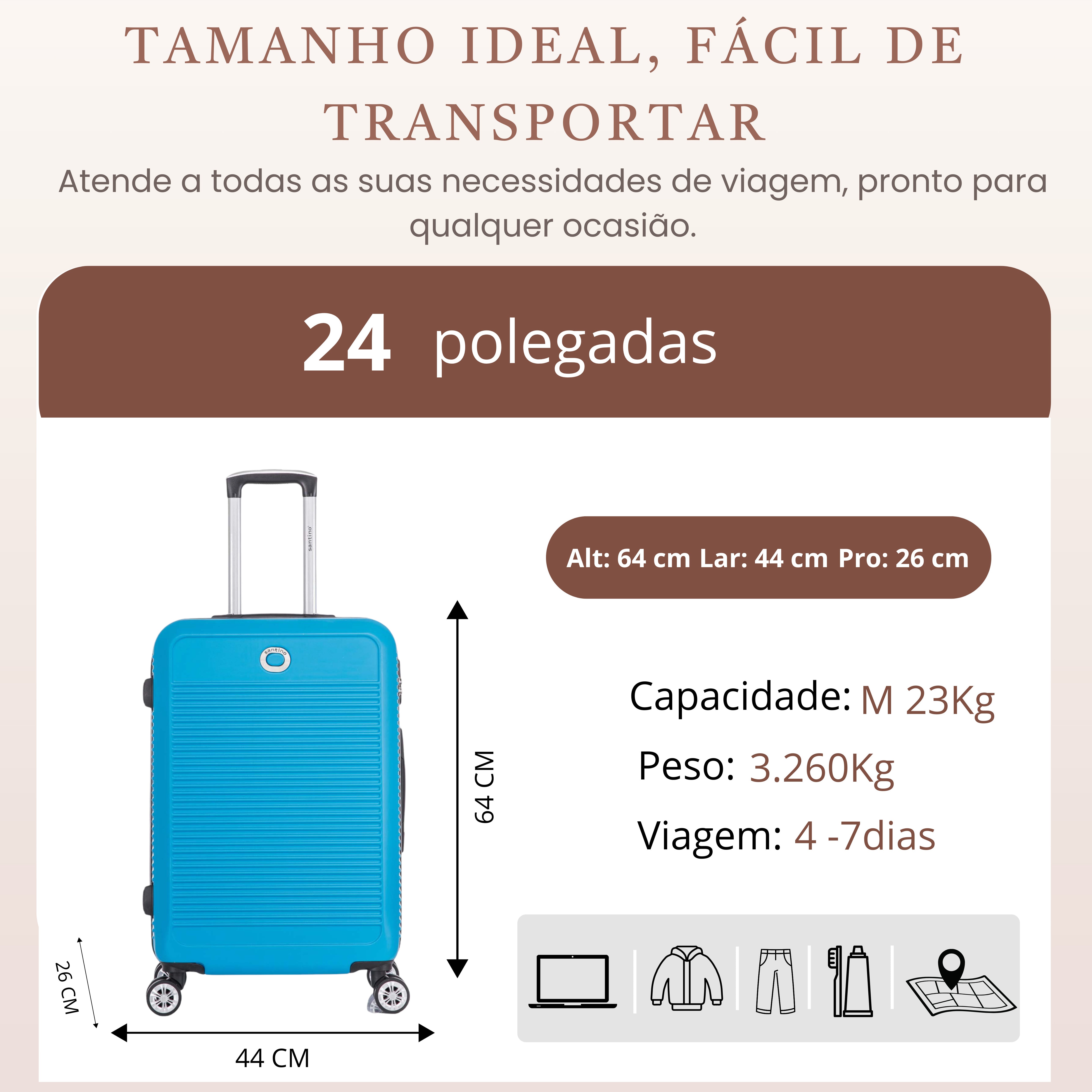 Mala de Viagem Pisa Rígida 4 Rodas 360° Santino M - AMZV183M