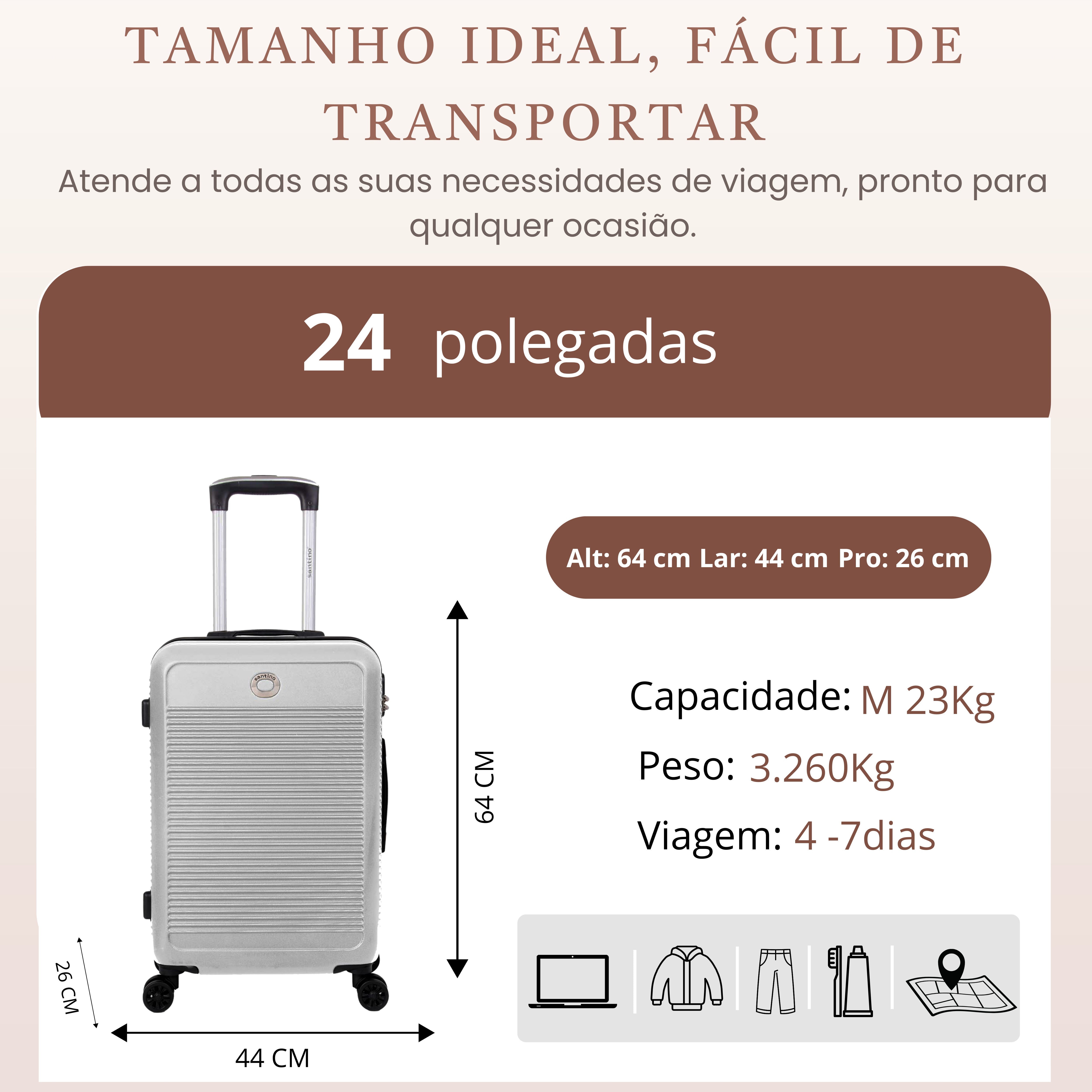 Mala de Viagem Pisa Rígida 4 Rodas 360° Santino M - AMZV183M